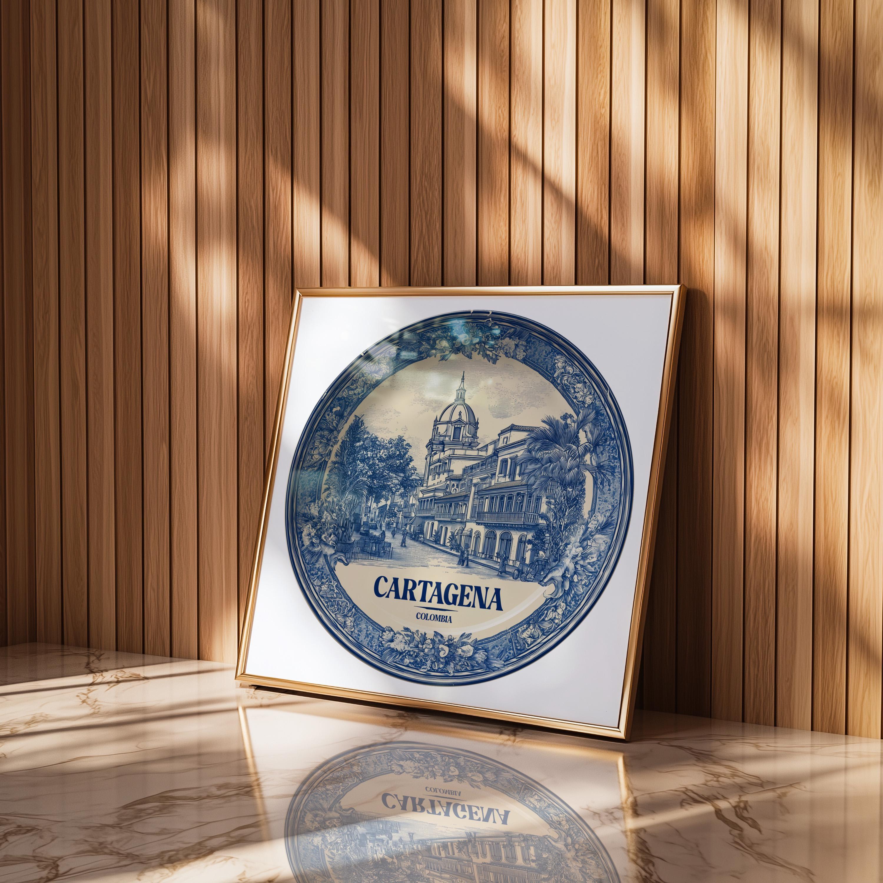 Cartagena Colombia Wall Art, Vintage Delft Blue Poster, City Print, Travel Home Decor
