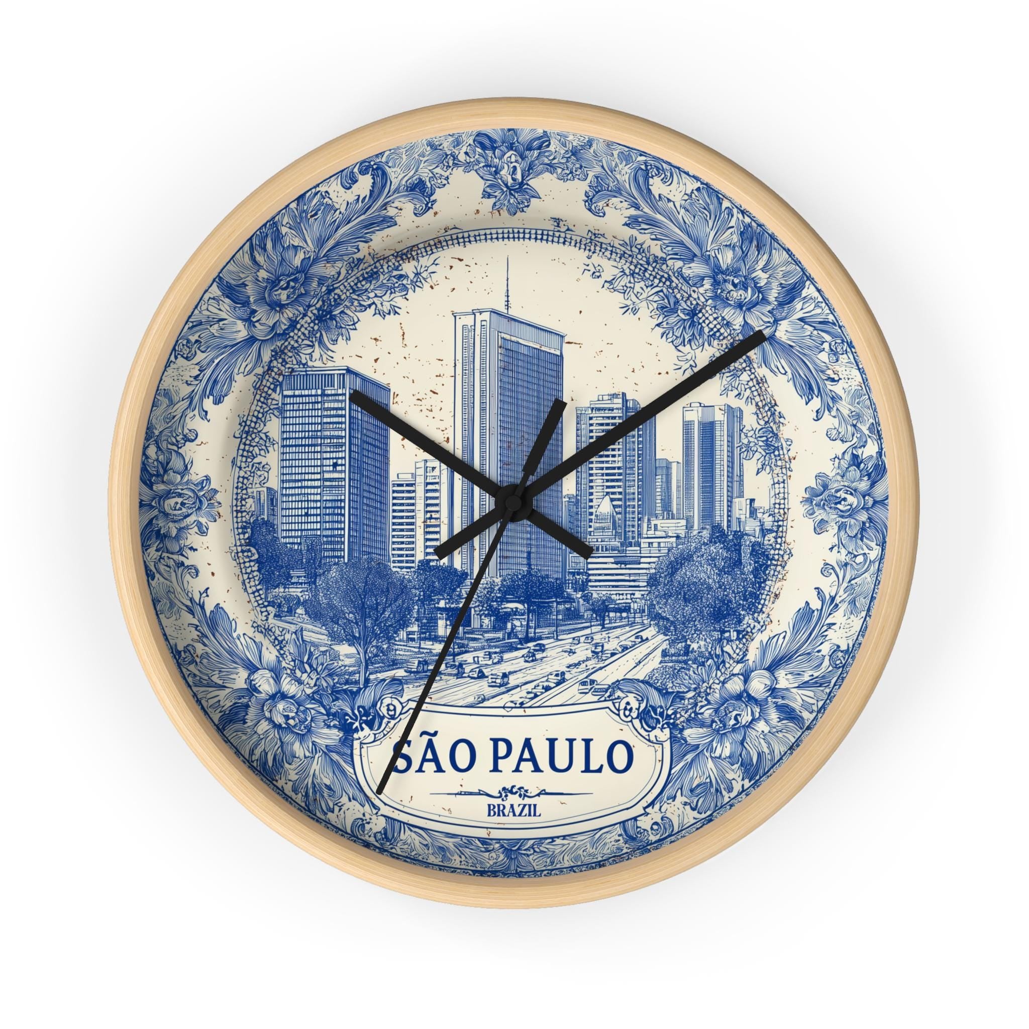 Sao Paulo Brazil Wall Clock, Delf style Home Decor, Vintage City Travel Keepsake Art