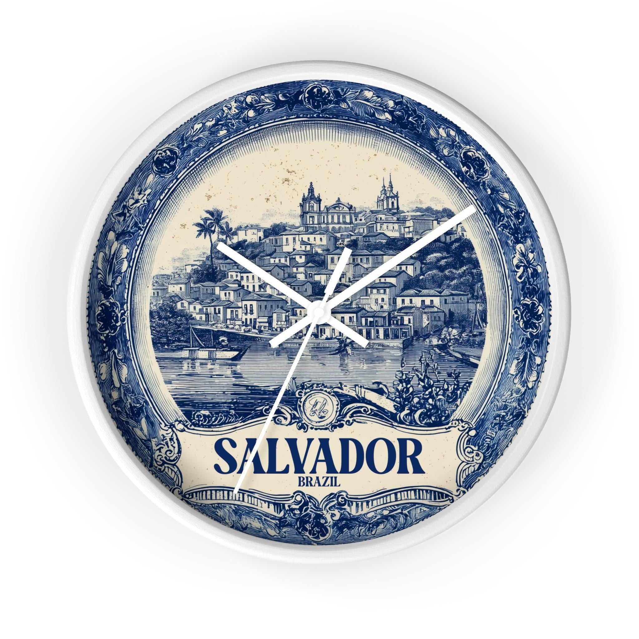Salvador Brazil Wall Clock, Delf style Home Decor, Vintage City Travel Keepsake Art