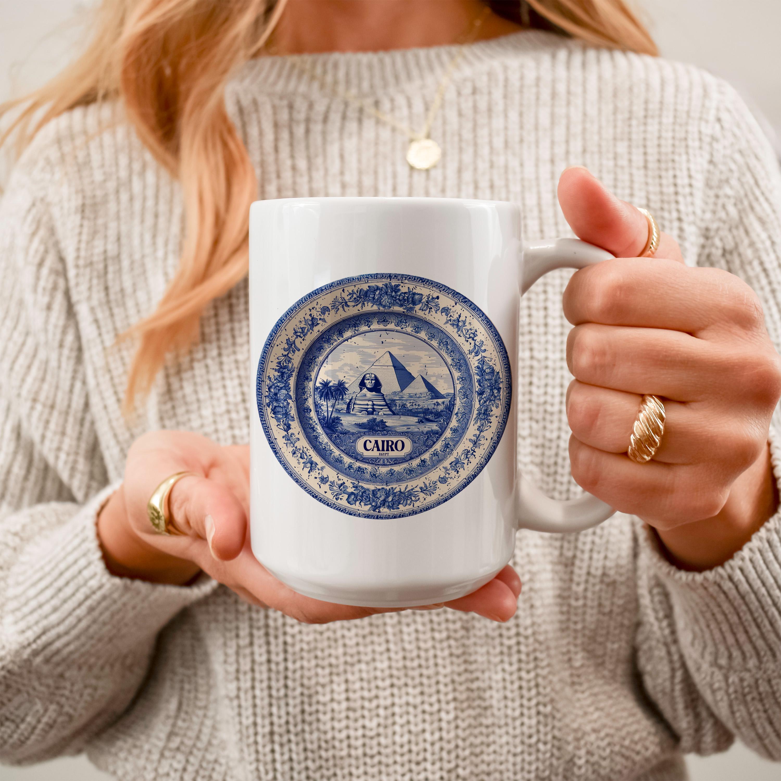 Cairo Egypt Mug, Custom Delft Style cup, Personalized Vintage Travel City Gift