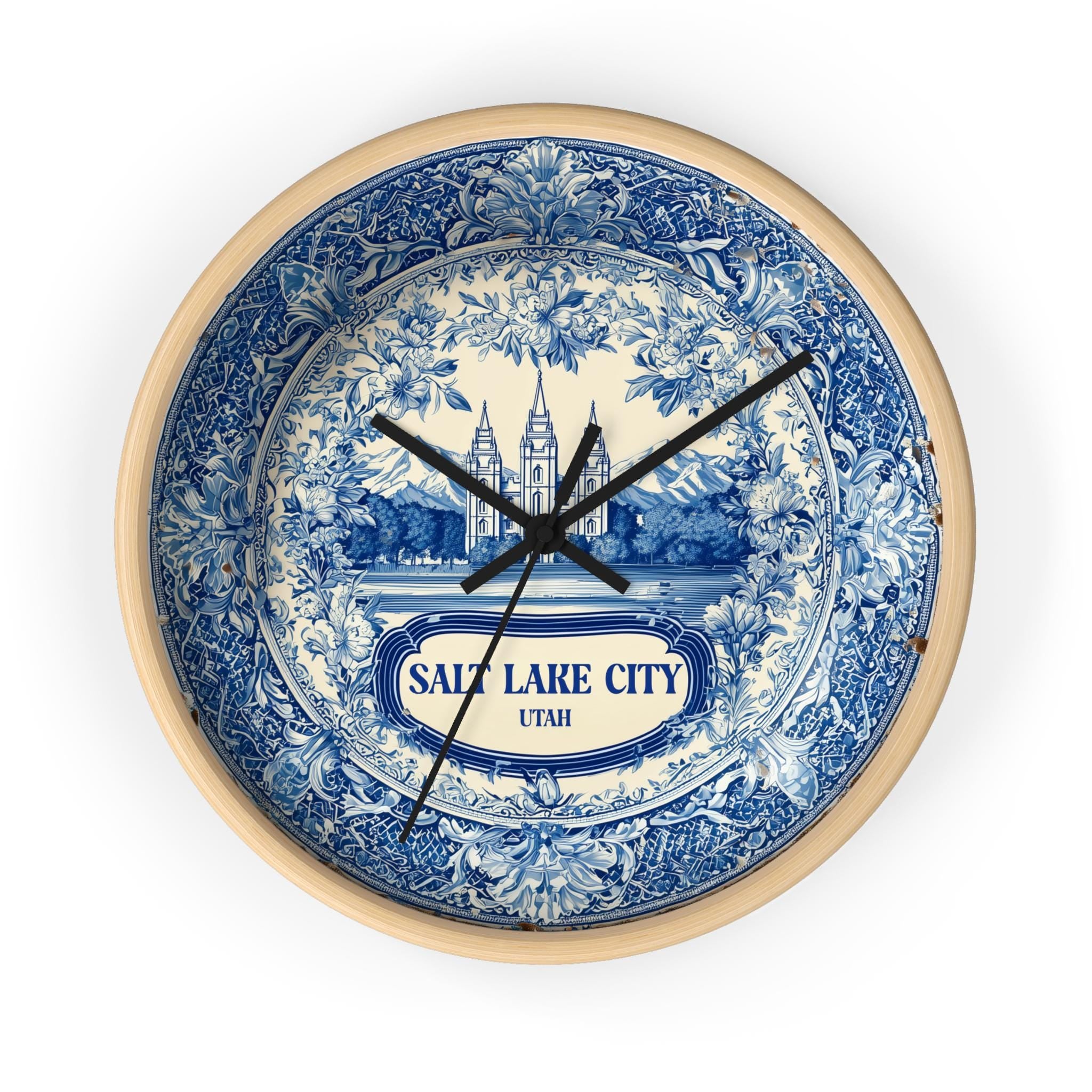Salt Lake City Utah Wall Clock, Delf style Home Decor, Vintage City Travel Keepsake Art