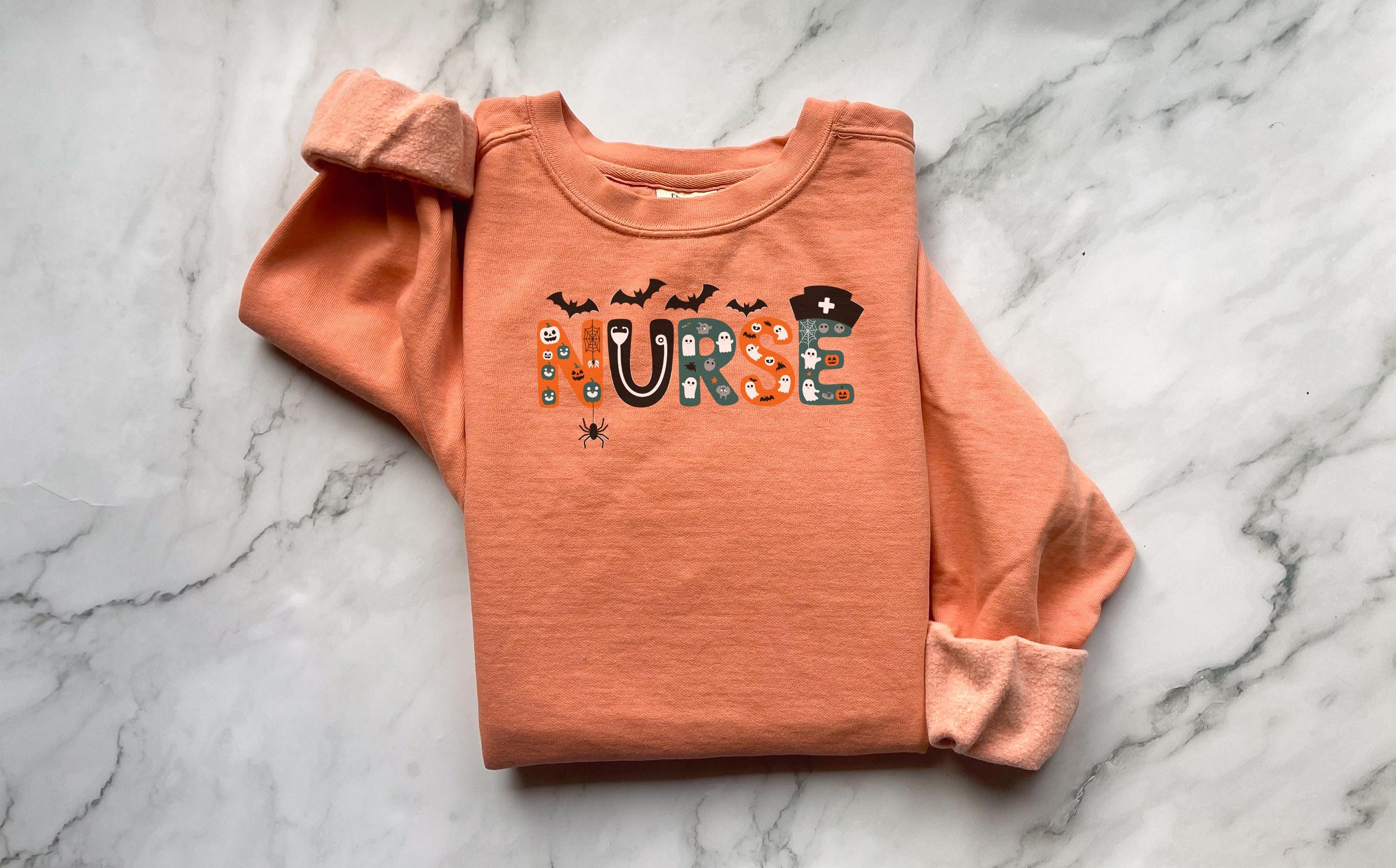 Halloween Nurse Shirt, Cute Spooky Letter NURSE Sweatshirt, Fall RN Shirt for Women, Funny Halloween Gift for Nurse, Ghost RN Top