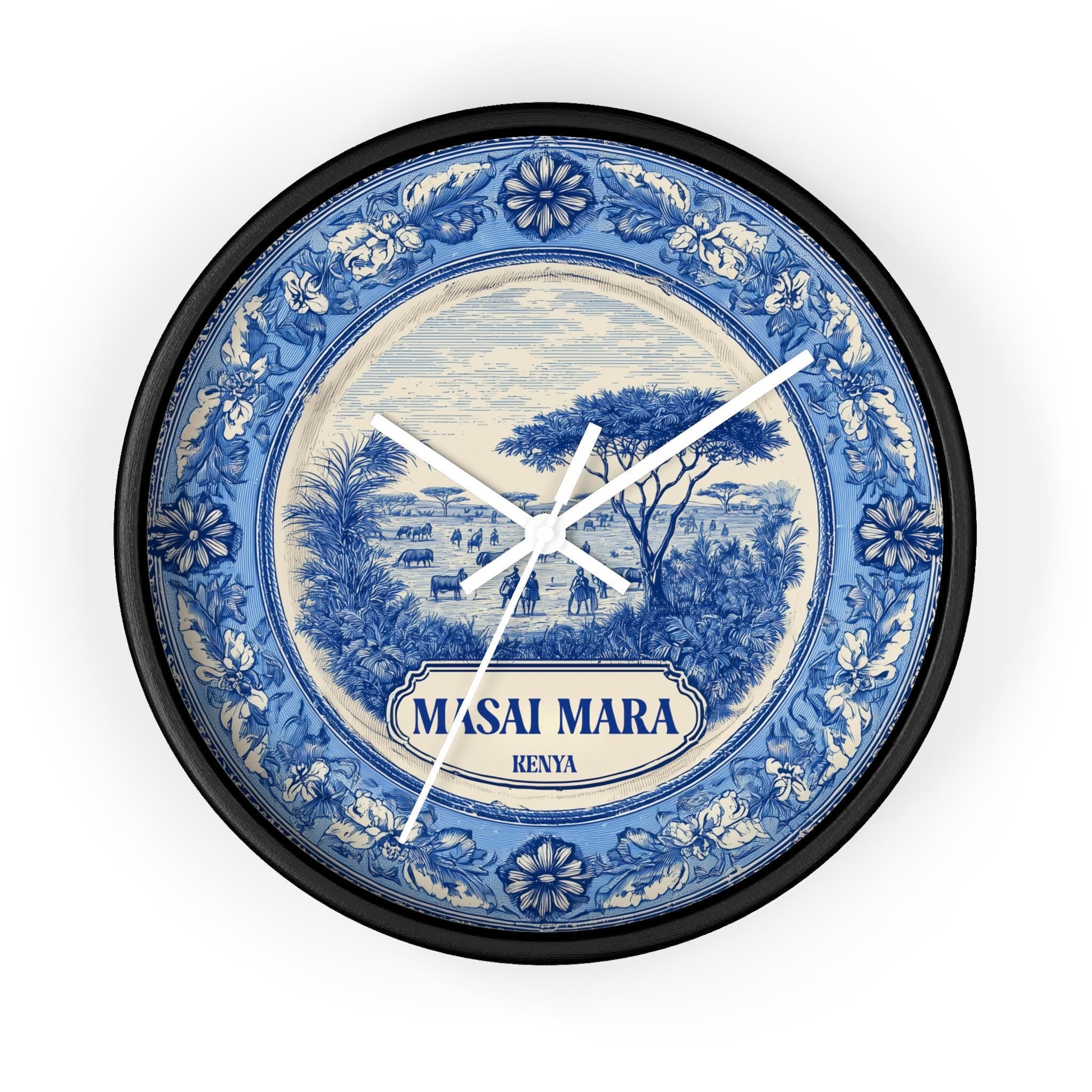 Masai Mara Kenya Wall Clock, Delf style Home Decor, Vintage City Travel Keepsake Art
