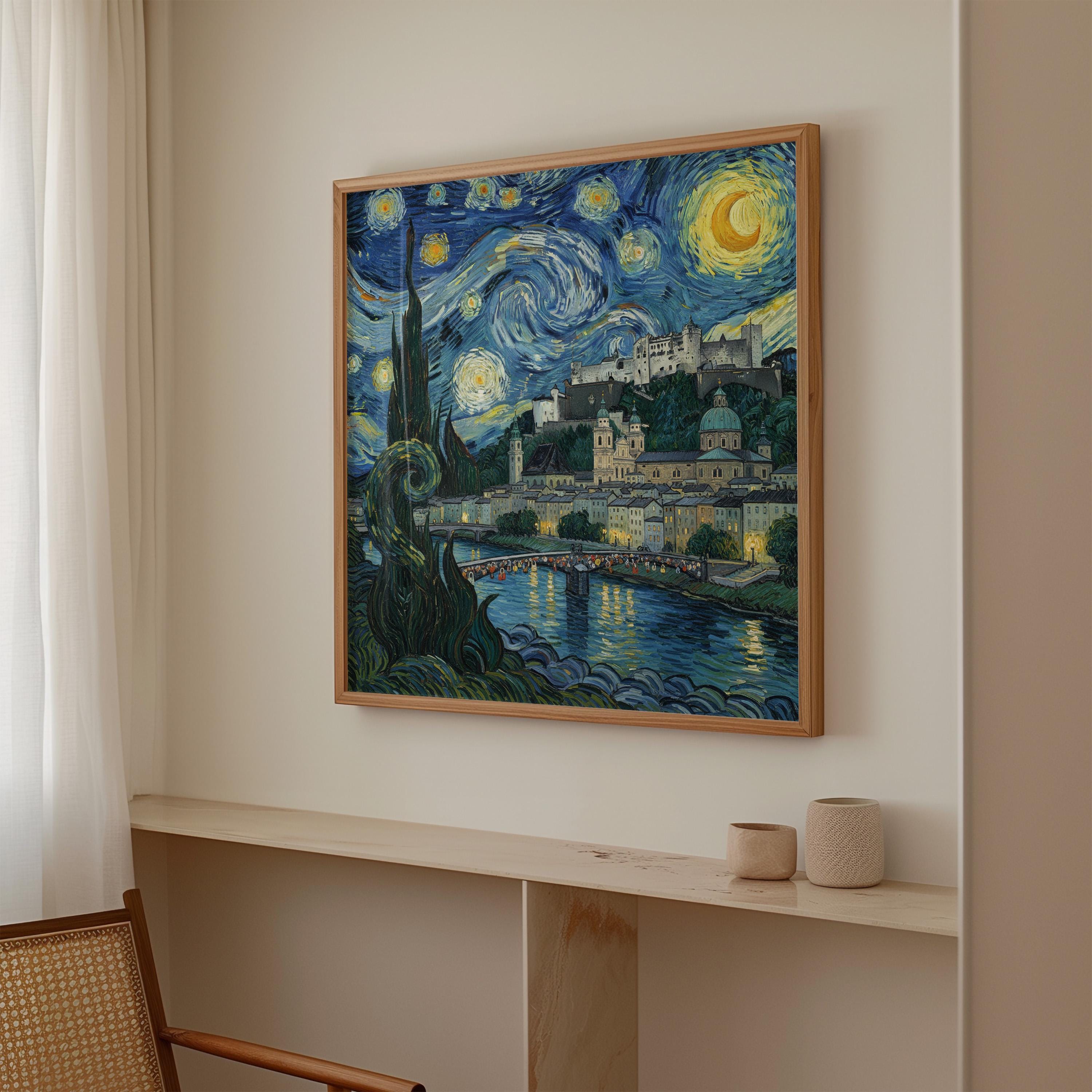 Salzburg Austria Starry Night Wall Art, Van Gogh Print, Travel Gift Home Decor