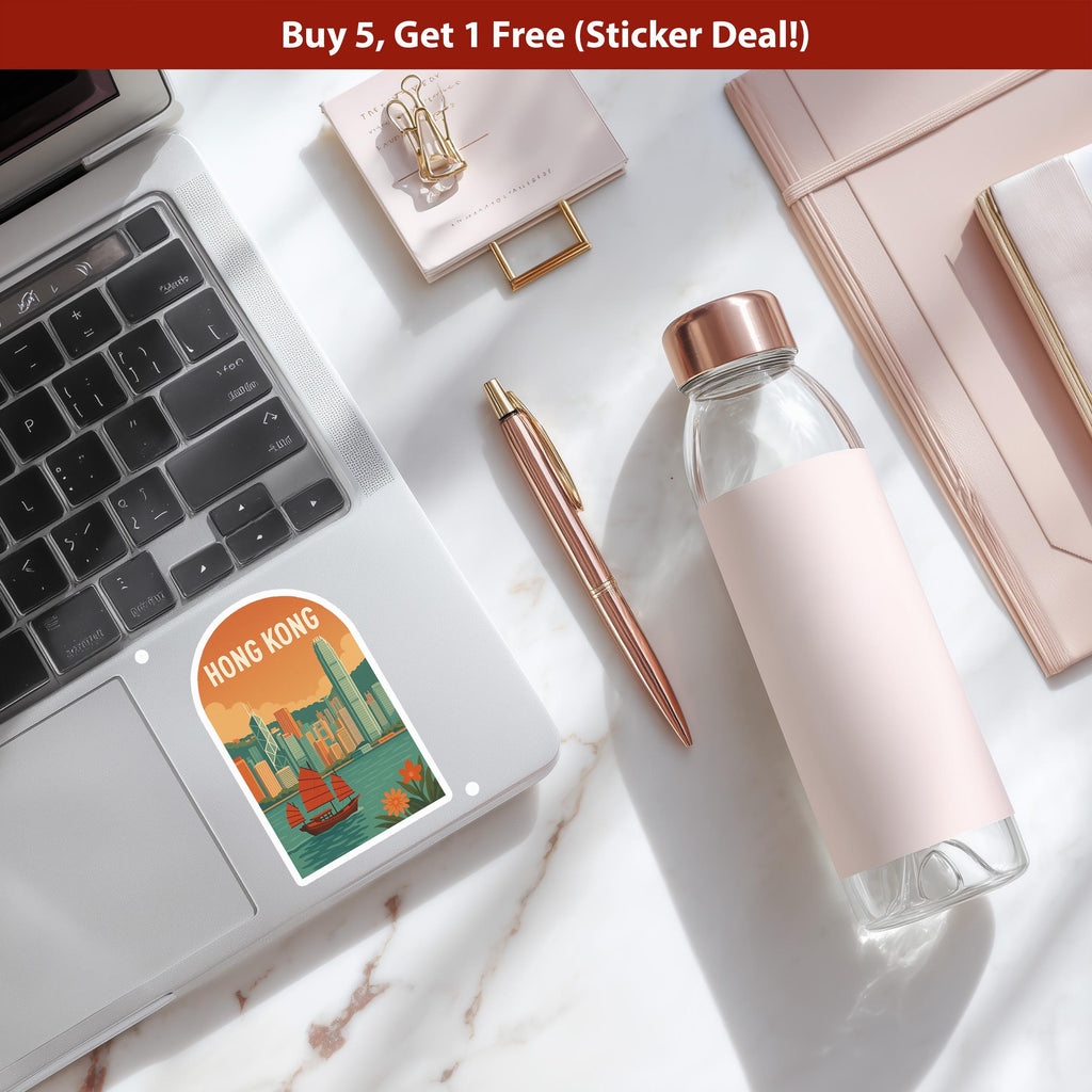 Hong Kong China Sticker, Vintage City Vinyl Decal, Retro Travel Lover Collection, Journal Scrapbook