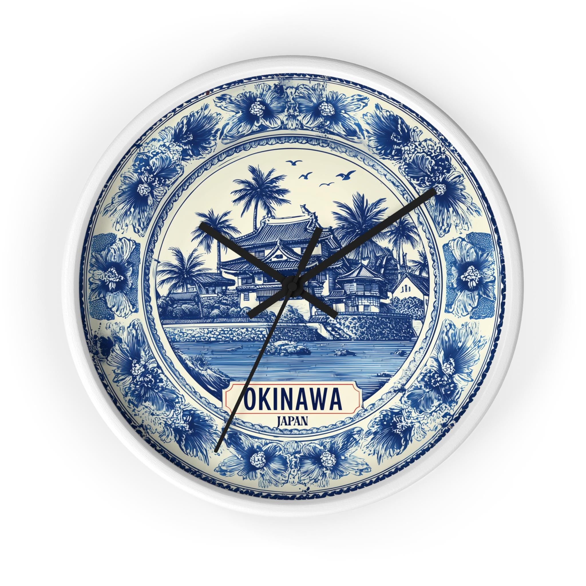 Okinawa Japan Wall Clock, Delf style Home Decor, Vintage City Travel Keepsake Art