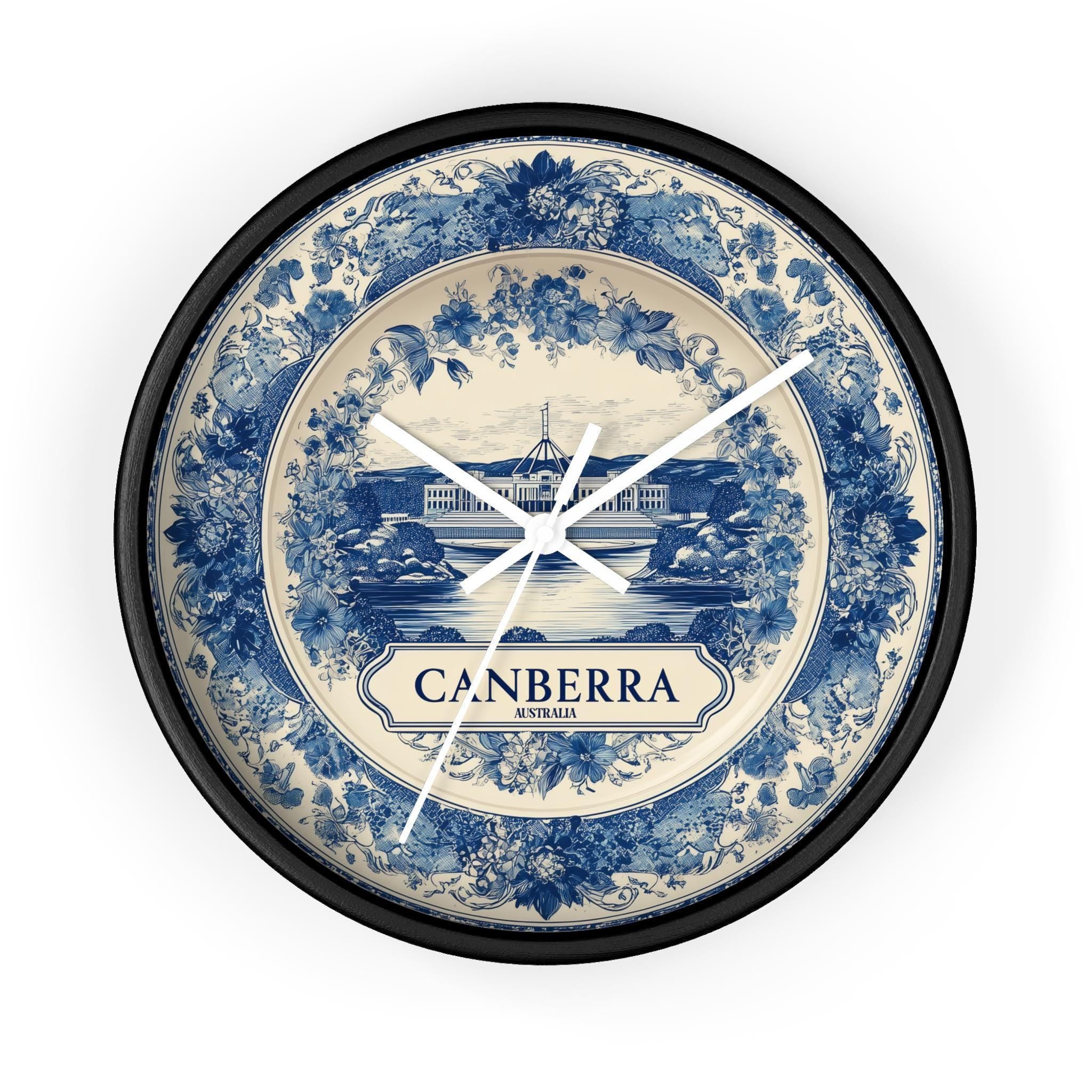 Canberra Australia Wall Clock, Delf style Home Decor, Vintage City Travel Keepsake Art