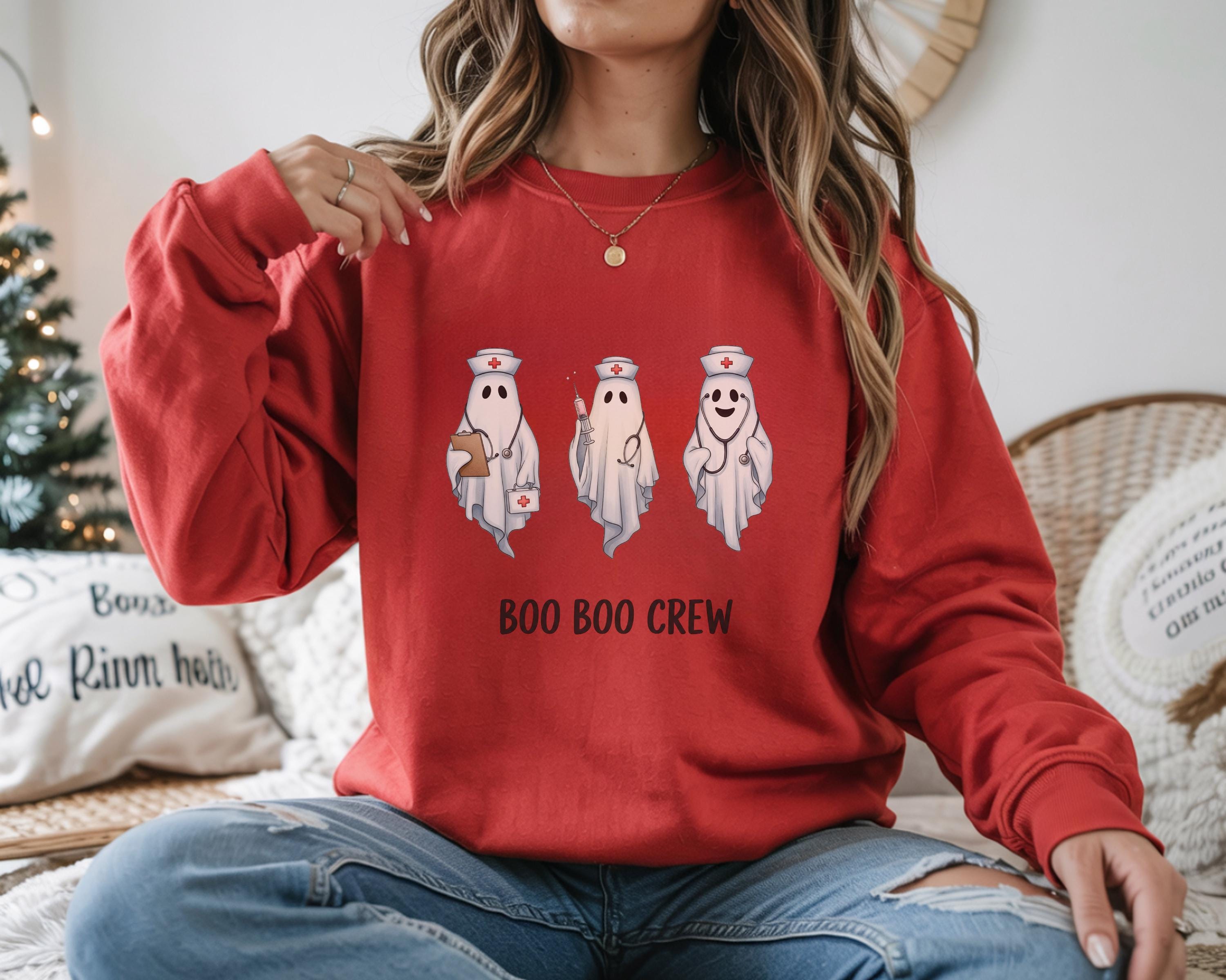 Vintage Boo Boo Crew Nurse Halloween Sweatshirt, Halloween Gift for Nurse Medical Lab, Nurse Spooky , Nurse Halloween Boo Boo Crew