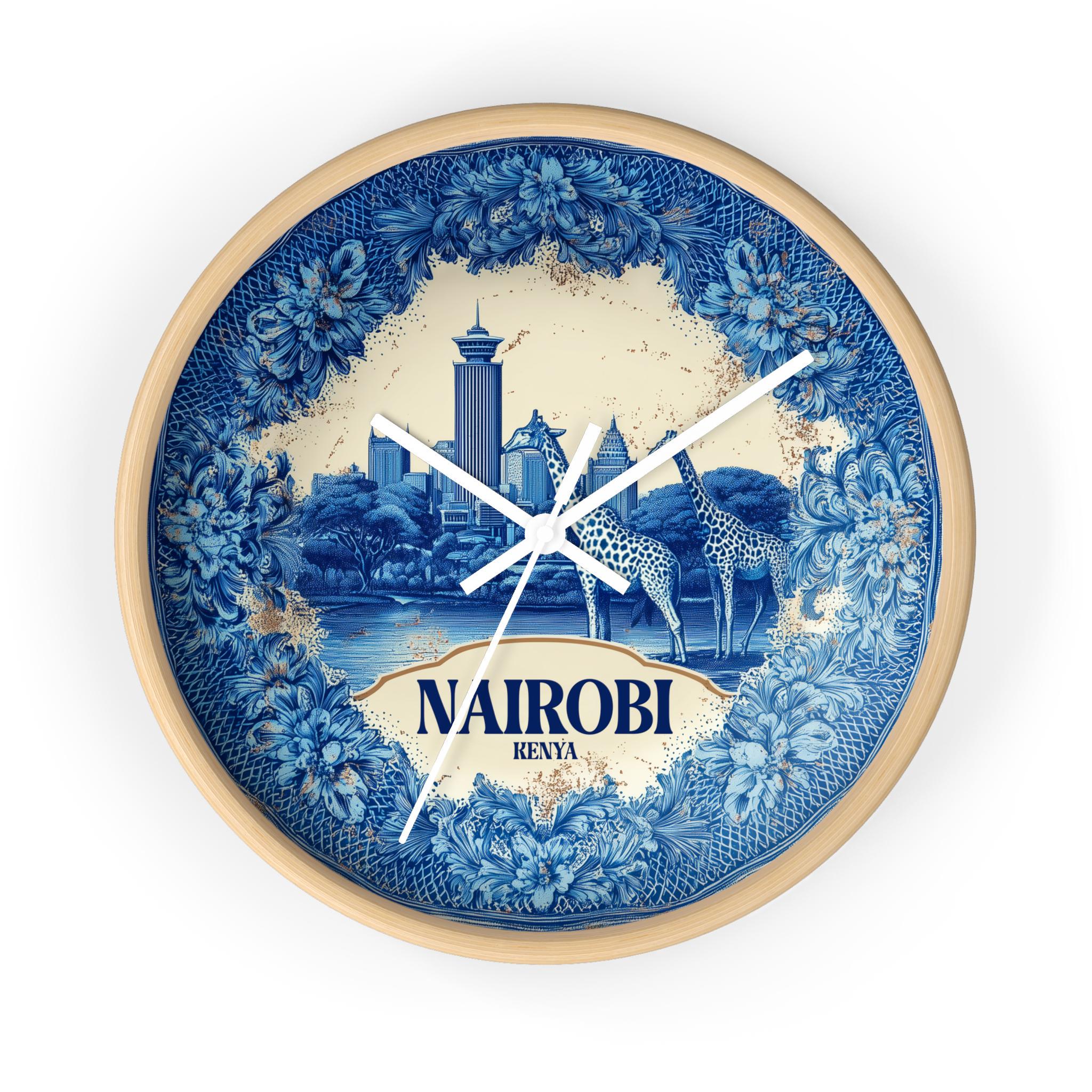 Nairobi Kenya Wall Clock, Delf style Home Decor, Vintage City Travel Keepsake Art