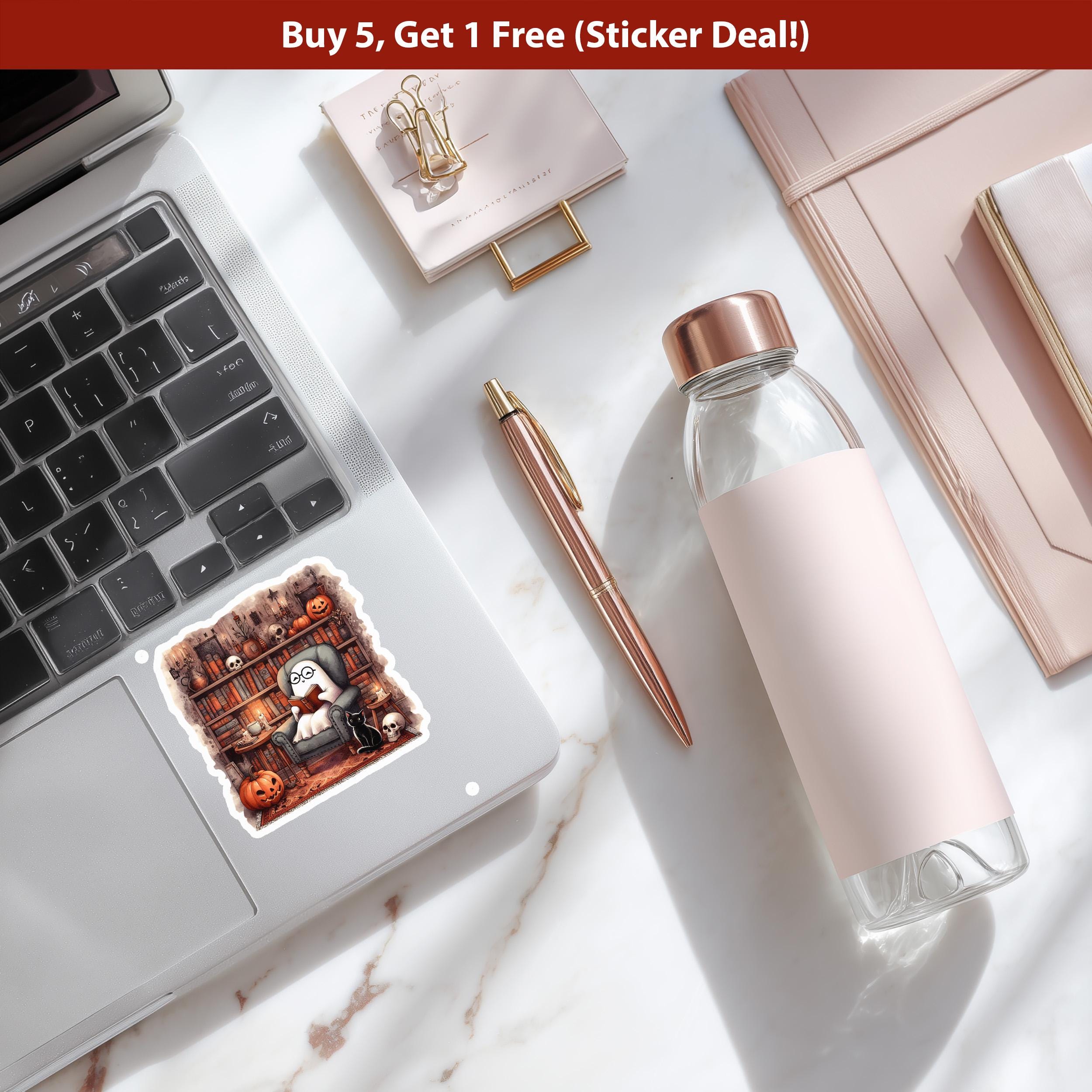 Ghost Library Book Reader Sticker, Book lover Cute Halloween Spooky Vinyl Decal