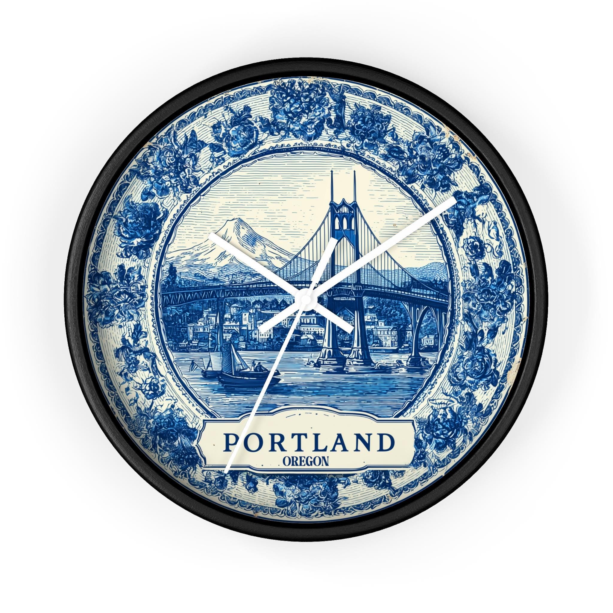 Portland Oregon Wall Clock, Delf style Home Decor, Vintage City Travel Keepsake Art