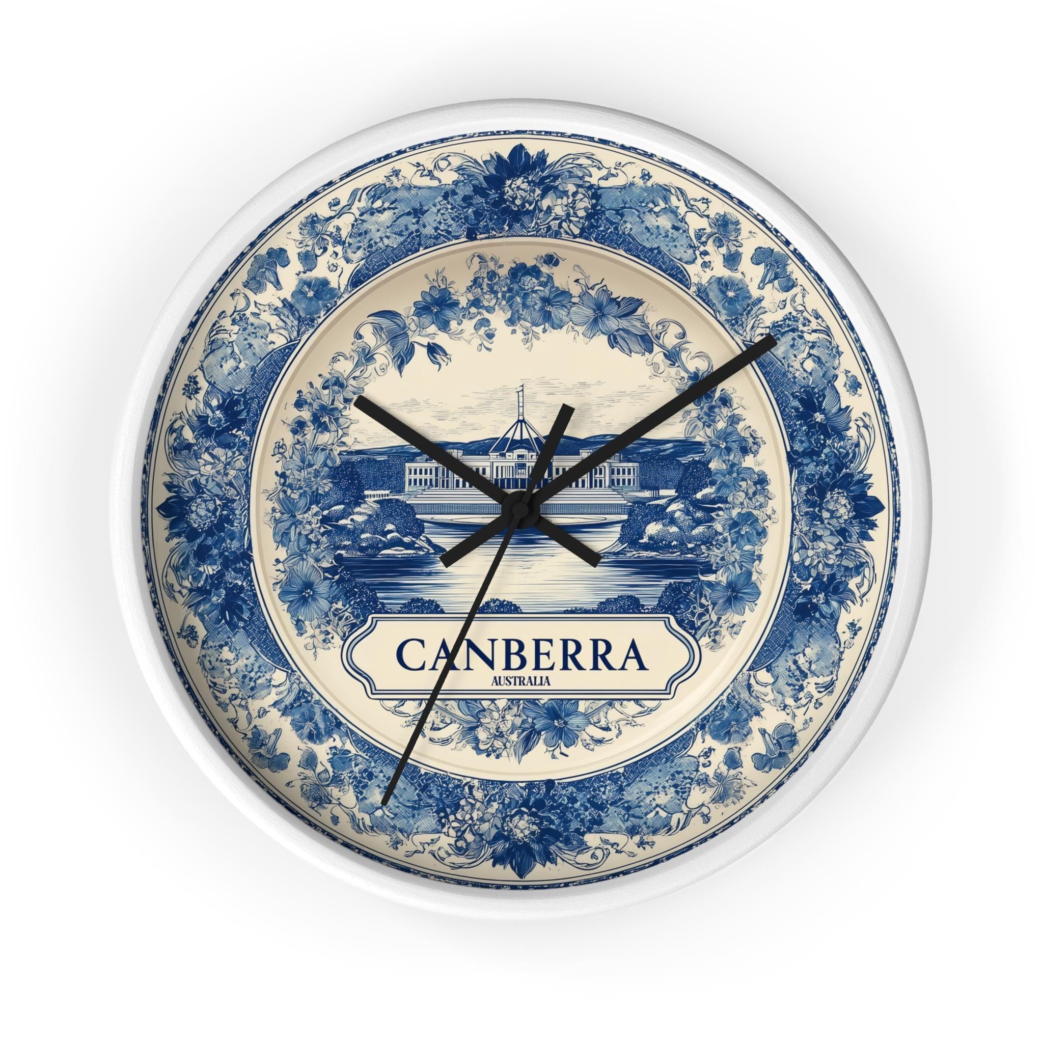Canberra Australia Wall Clock, Delf style Home Decor, Vintage City Travel Keepsake Art