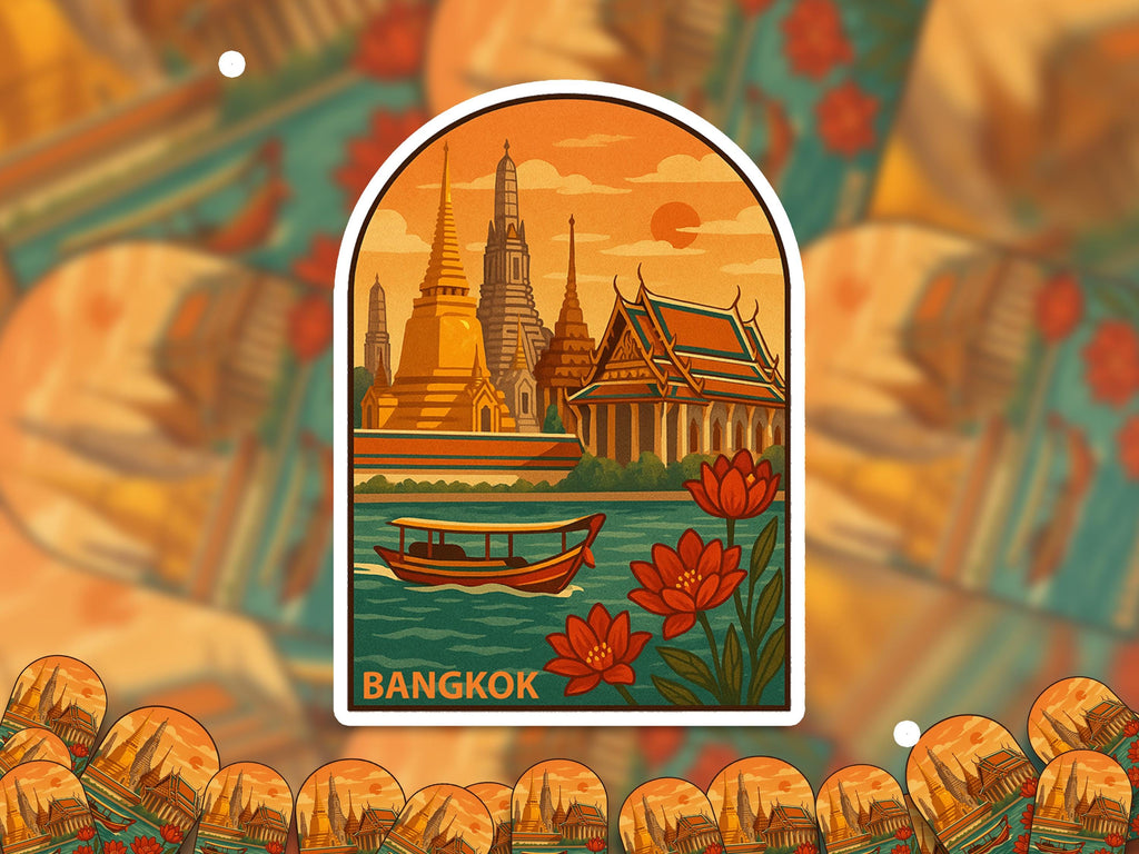 Bangkok Thailand Sticker, Vintage City Vinyl Decal, Retro Travel Lover Collection, Journal Scrapbook