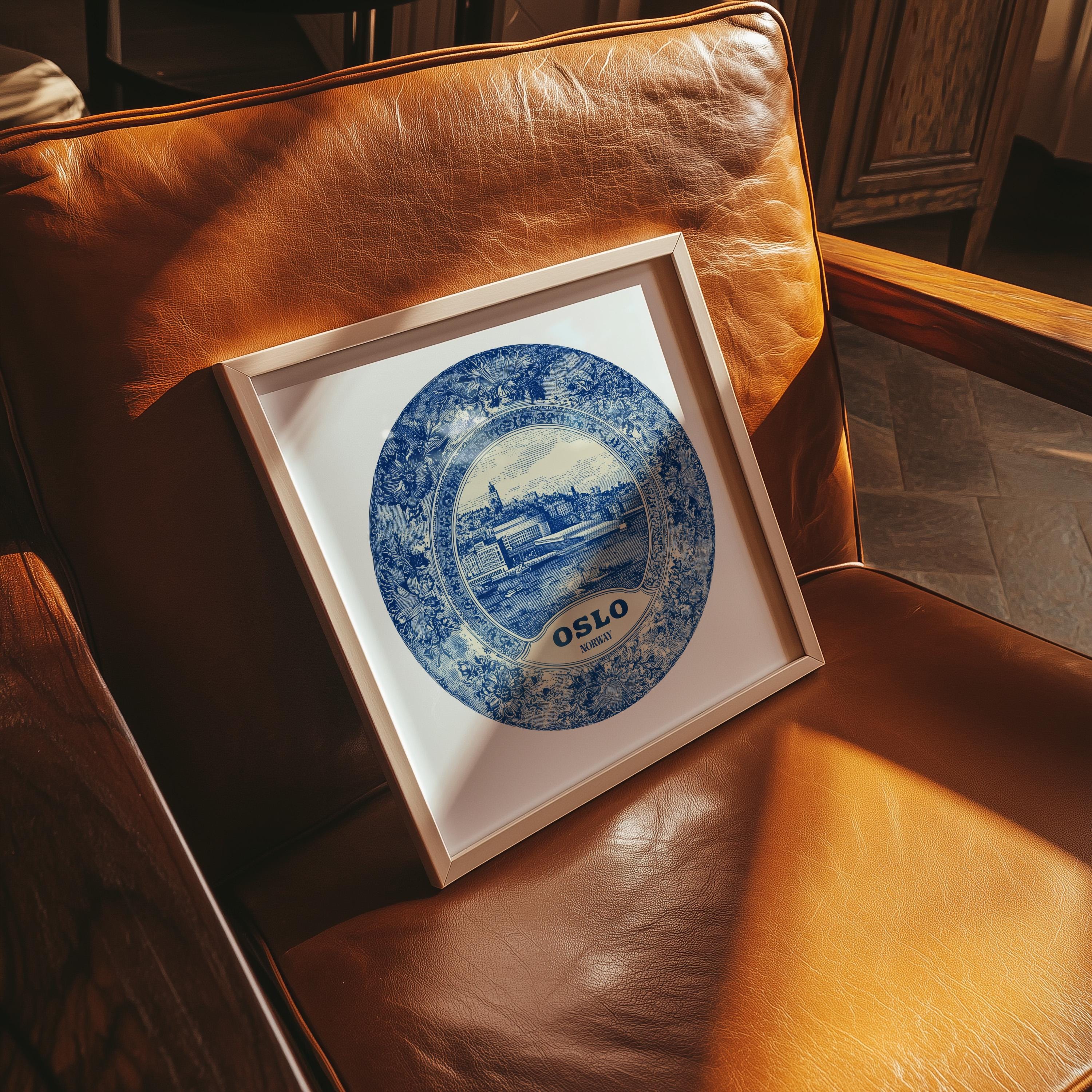 Oslo Norway Wall Art, Vintage Delft Blue Poster, City Print, Travel Home Decor