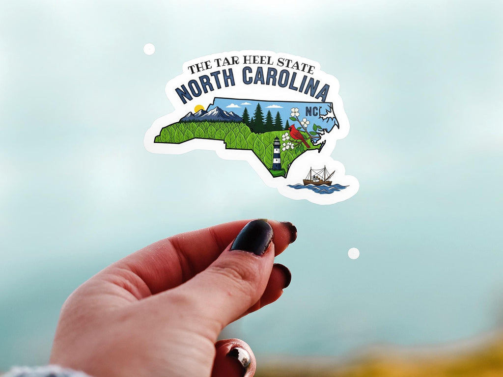 North Carolina State Sticker, USA Kiss-Cut Vinyl, Landmark Waterproof Decal, United States Travel Collection