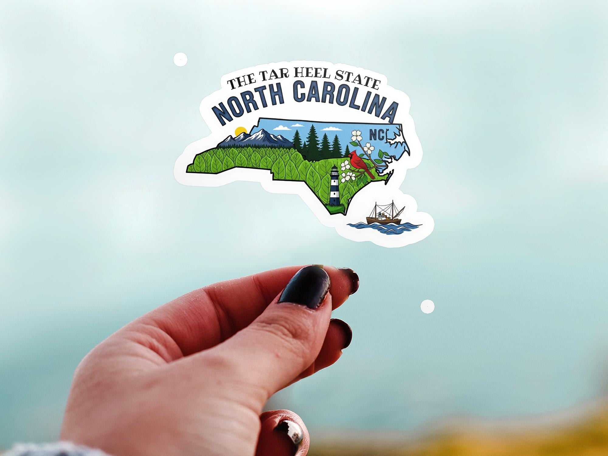 North Carolina State Sticker, USA Kiss-Cut Vinyl, Landmark Waterproof Decal, United States Travel Collection