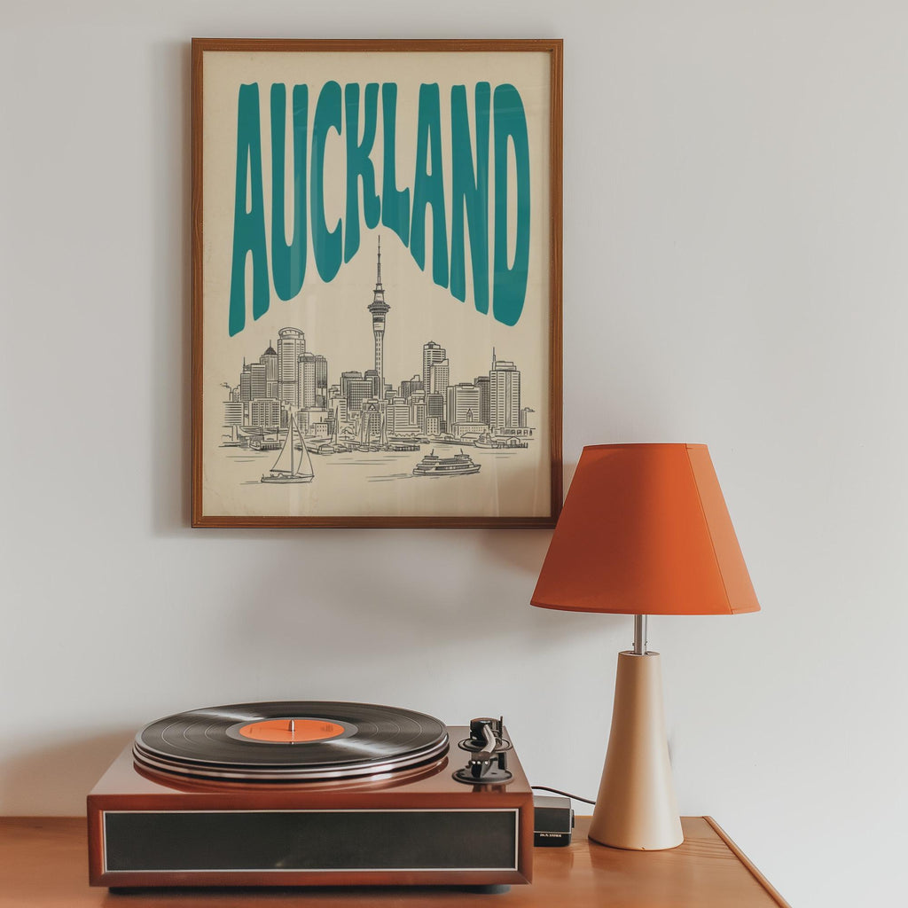 Auckland Skyline Wall Art, Vintage Travel Poster, New Zealand Harbor Print