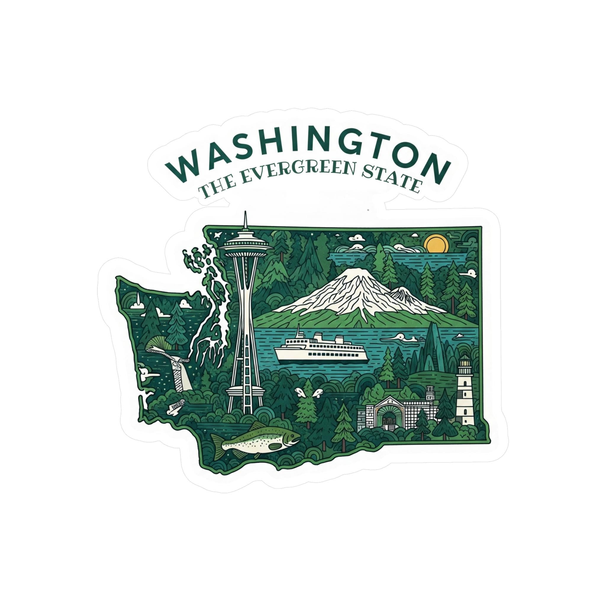 Washington State Sticker, USA Kiss-Cut Vinyl, Landmark Waterproof Decal, United States Travel Collection