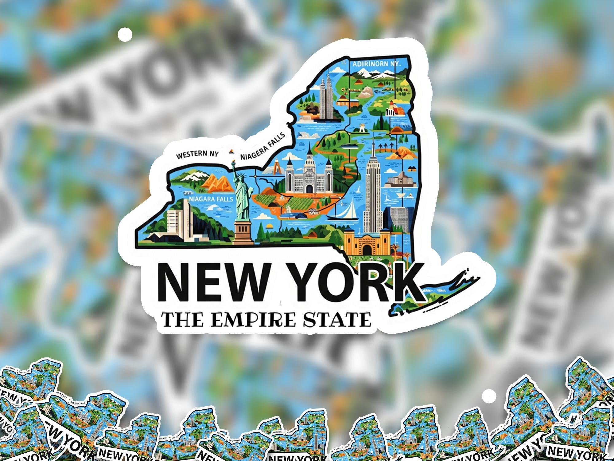 New York State Sticker, USA Kiss-Cut Vinyl, Landmark Waterproof Decal, United States Travel Collection