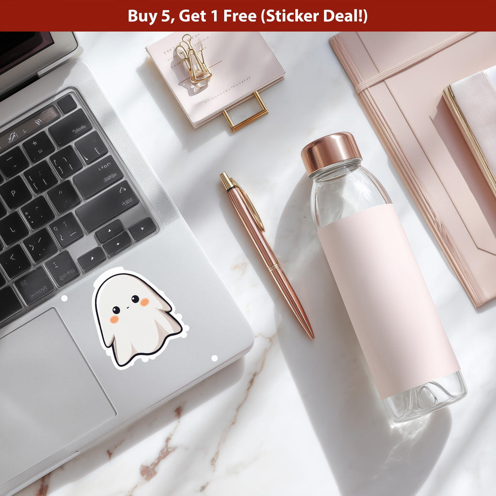 Kawaii Ghost Sticker – Cute Halloween Ghostie Decal, Journal Laptop Water Bottle