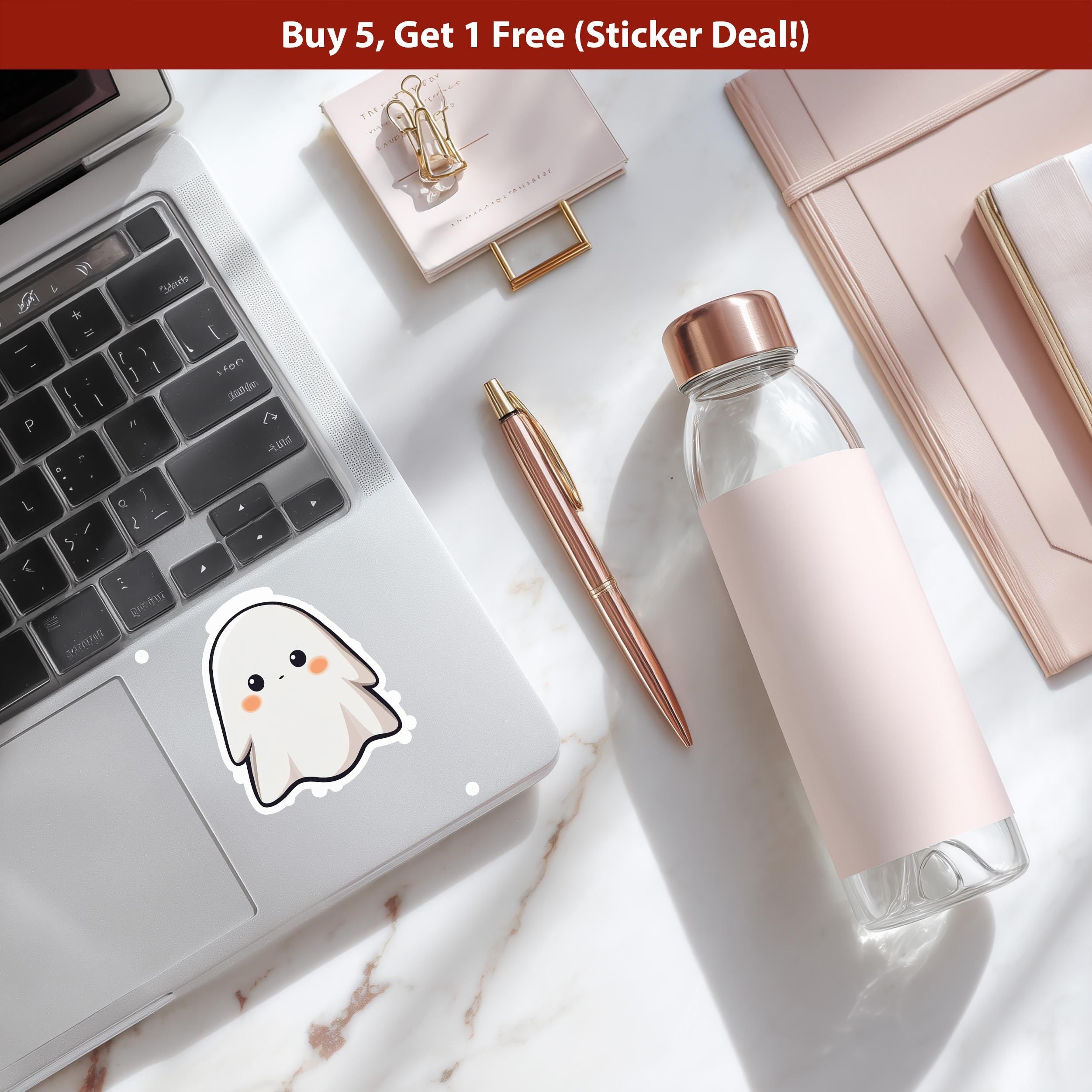 Kawaii Ghost Sticker – Cute Halloween Ghostie Decal, Journal Laptop Water Bottle