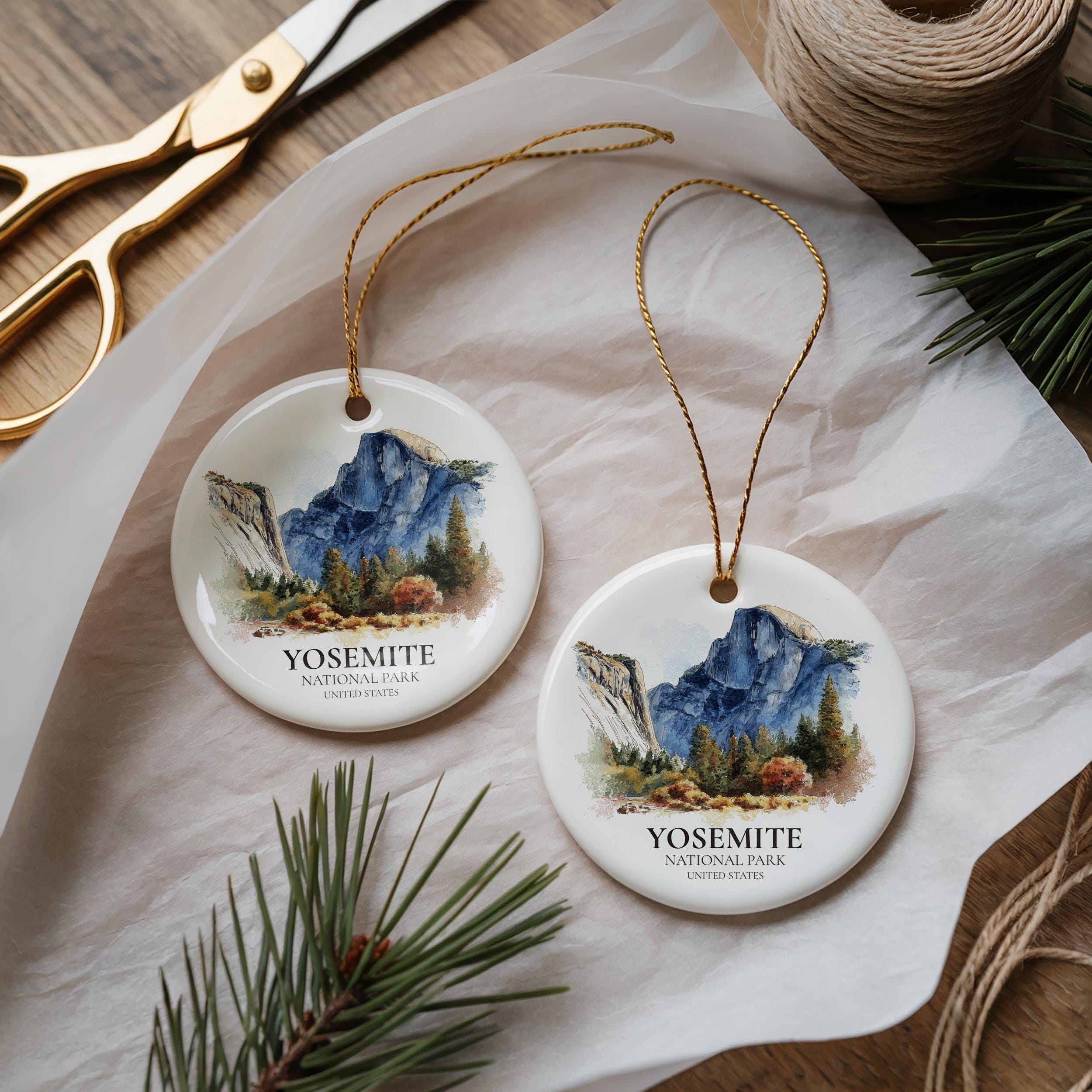 Yosemite National Park United States Personalized Watercolor Ornament, Custom Ceramic Christmas gift, Travel Keepsake