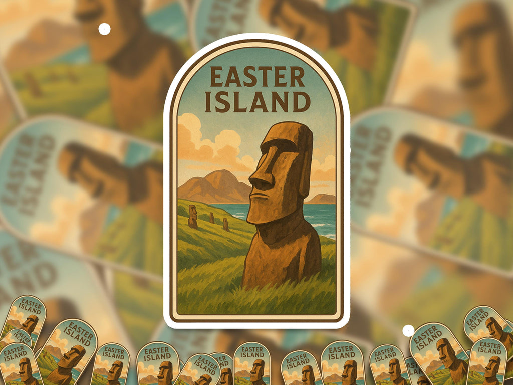 Easter Island Chile Sticker, Vintage City Vinyl Decal, Retro Travel Lover Collection, Journal Scrapbook