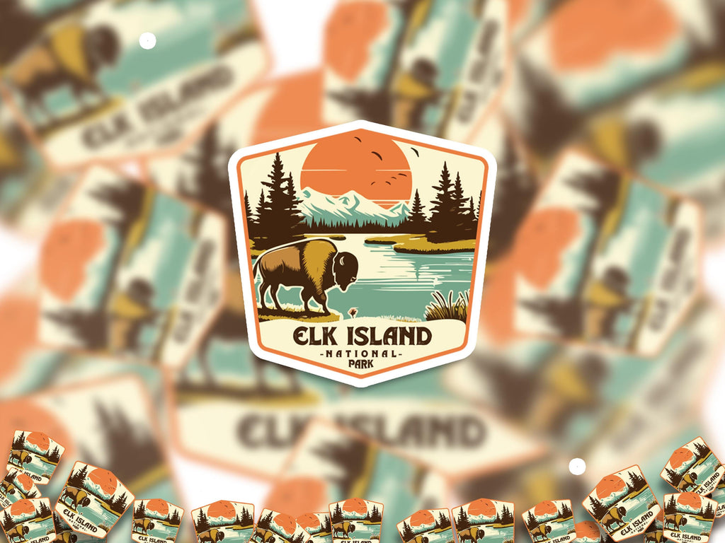 Elk Island National Park Sticker, Vinyl Canada Alberta , Retro Water Bottle Decal Hiking