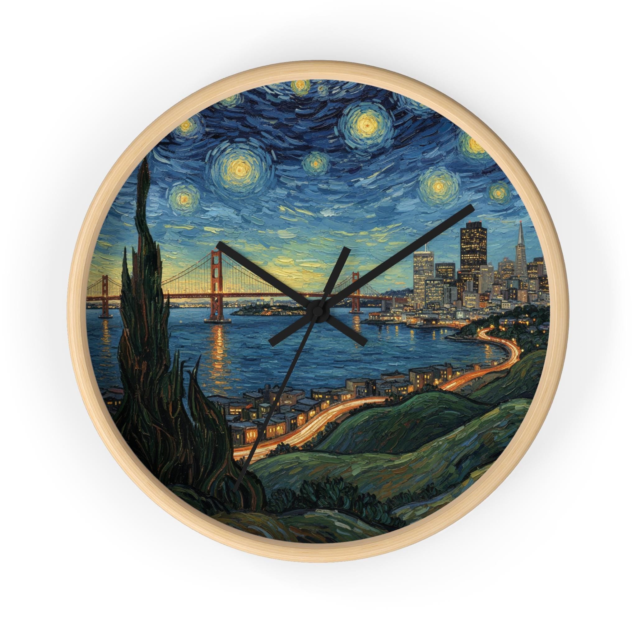 San Francisco California Wall Clock Vintage Van Gogh Starry Night Home Gift