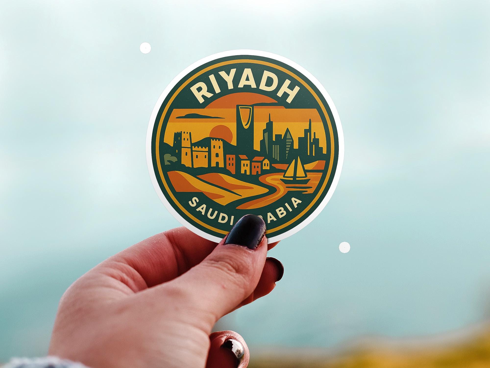 Riyadh Saudi Arabia Sticker Kiss-Cut Vinyl, Waterproof Decal, Retro Travel Lover Collection