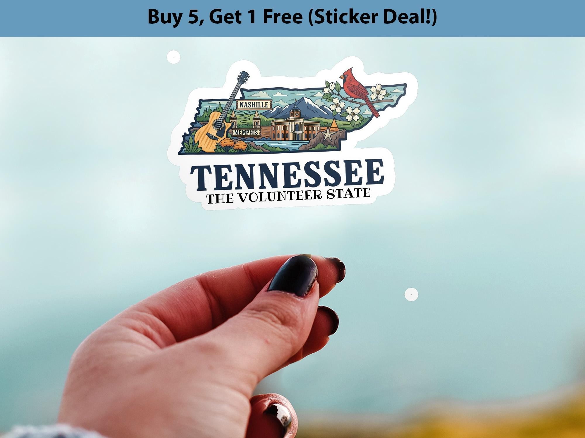 Tennessee State Sticker, USA Kiss-Cut Vinyl, Landmark Waterproof Decal, United States Travel Collection