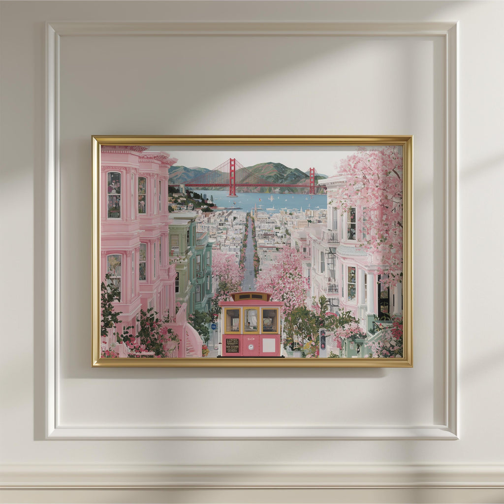 San Francisco Spring Wall Art, Cherry Blossom Floral Travel Gift Decor Large Print Painting