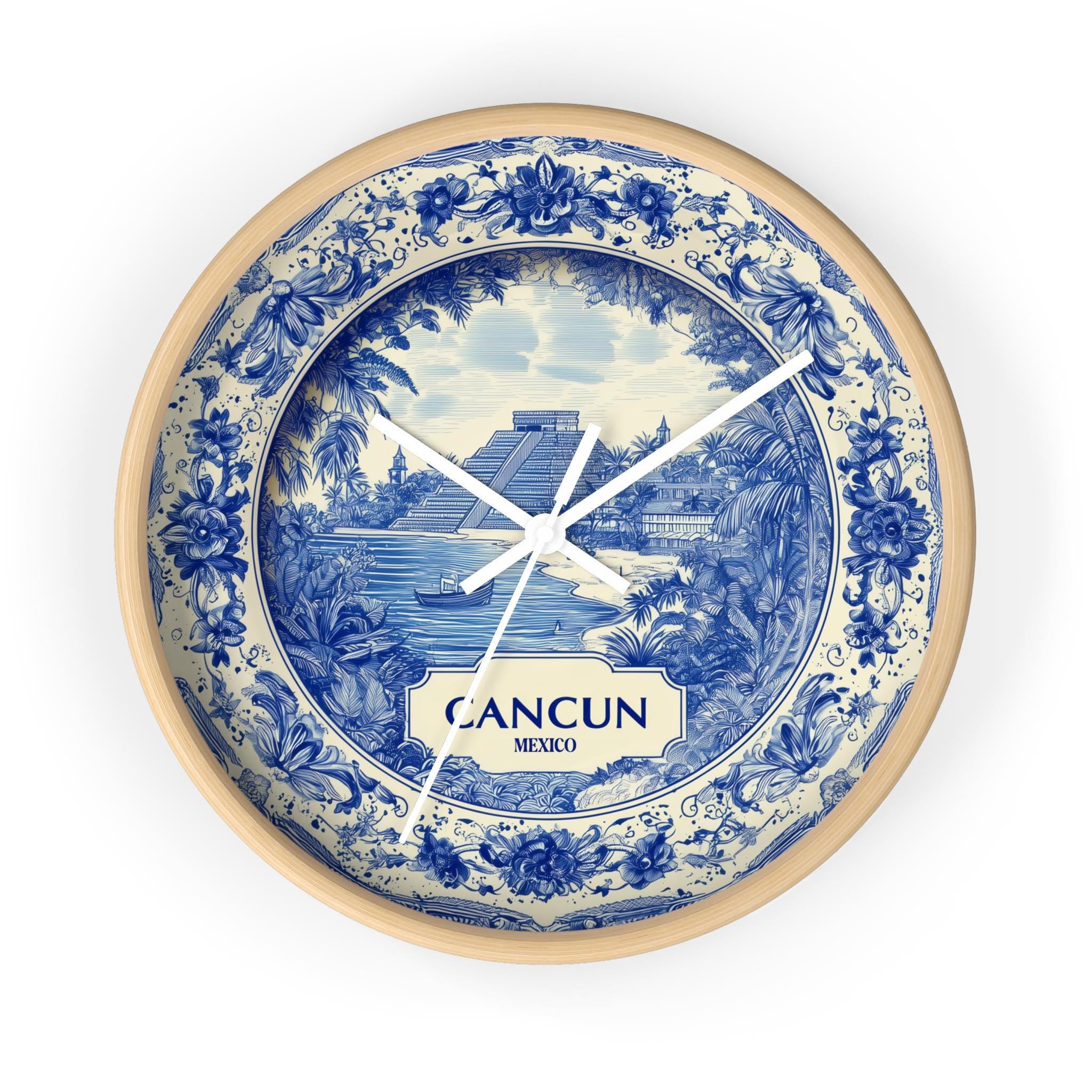 Cancun Mexico Wall Clock, Delf style Home Decor, Vintage City Travel Keepsake Art