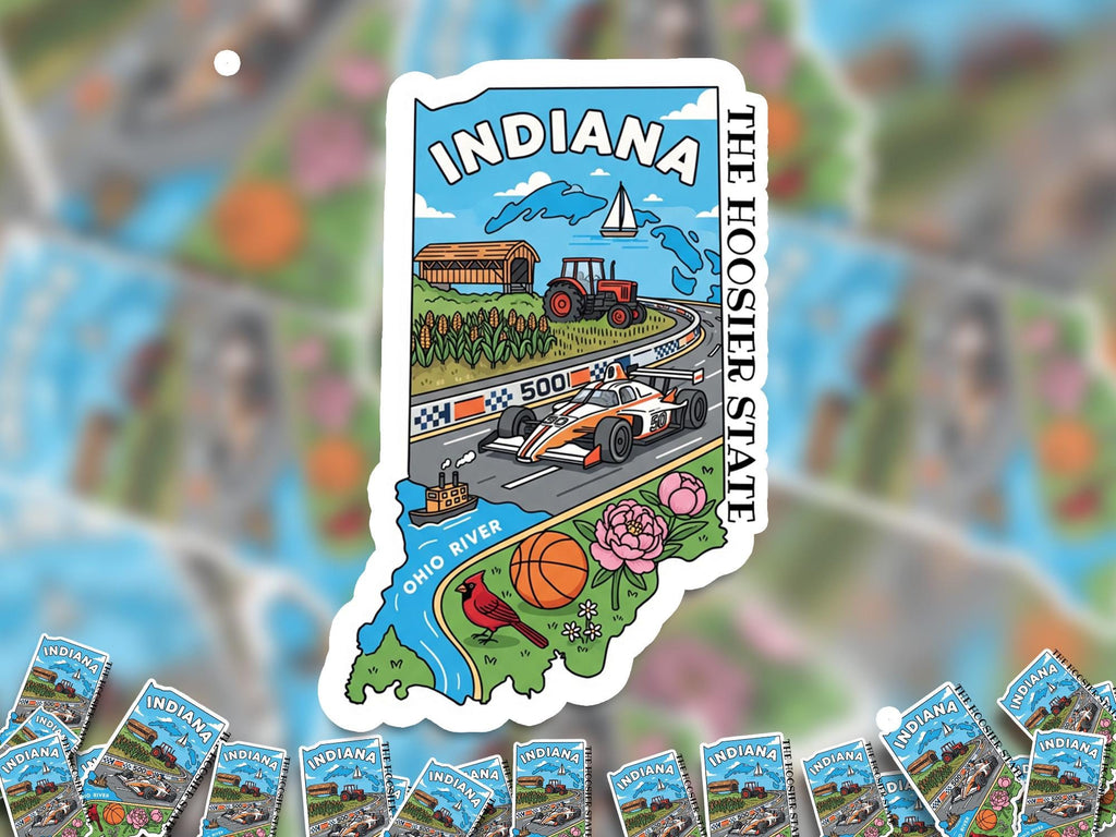 Indiana State Sticker, USA Kiss-Cut Vinyl, Landmark Waterproof Decal, United States Travel Collection