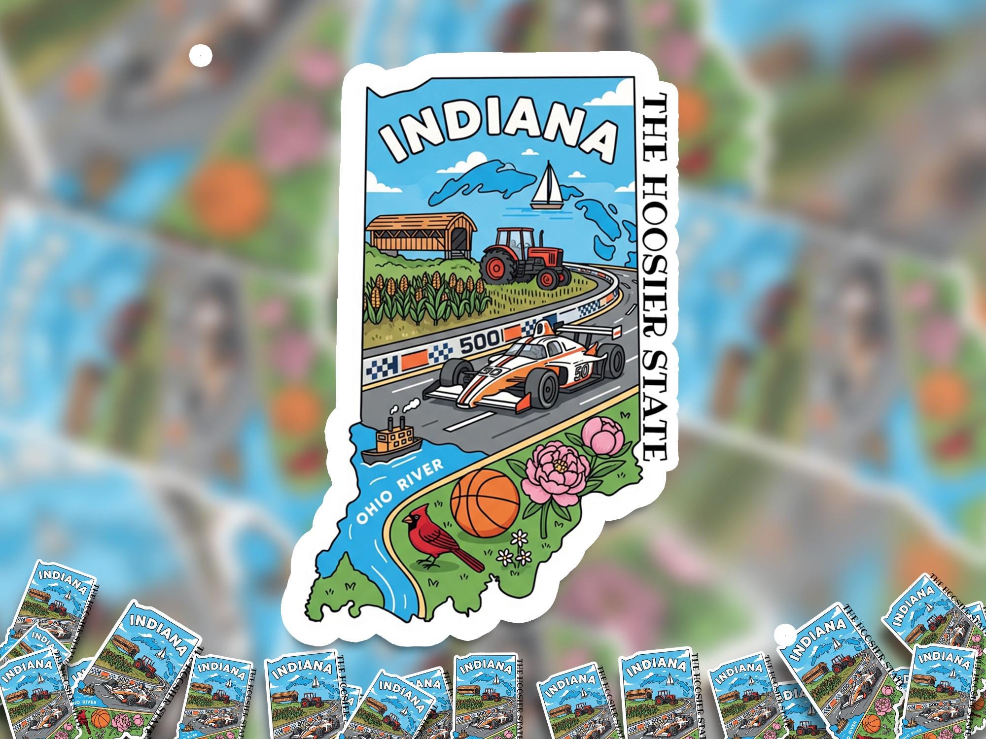Indiana State Sticker, USA Kiss-Cut Vinyl, Landmark Waterproof Decal, United States Travel Collection