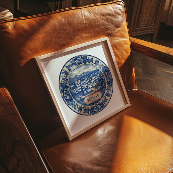 Santa Fe New Mexico Wall Art, Vintage Delft Blue Poster, City Print, Travel Home Decor