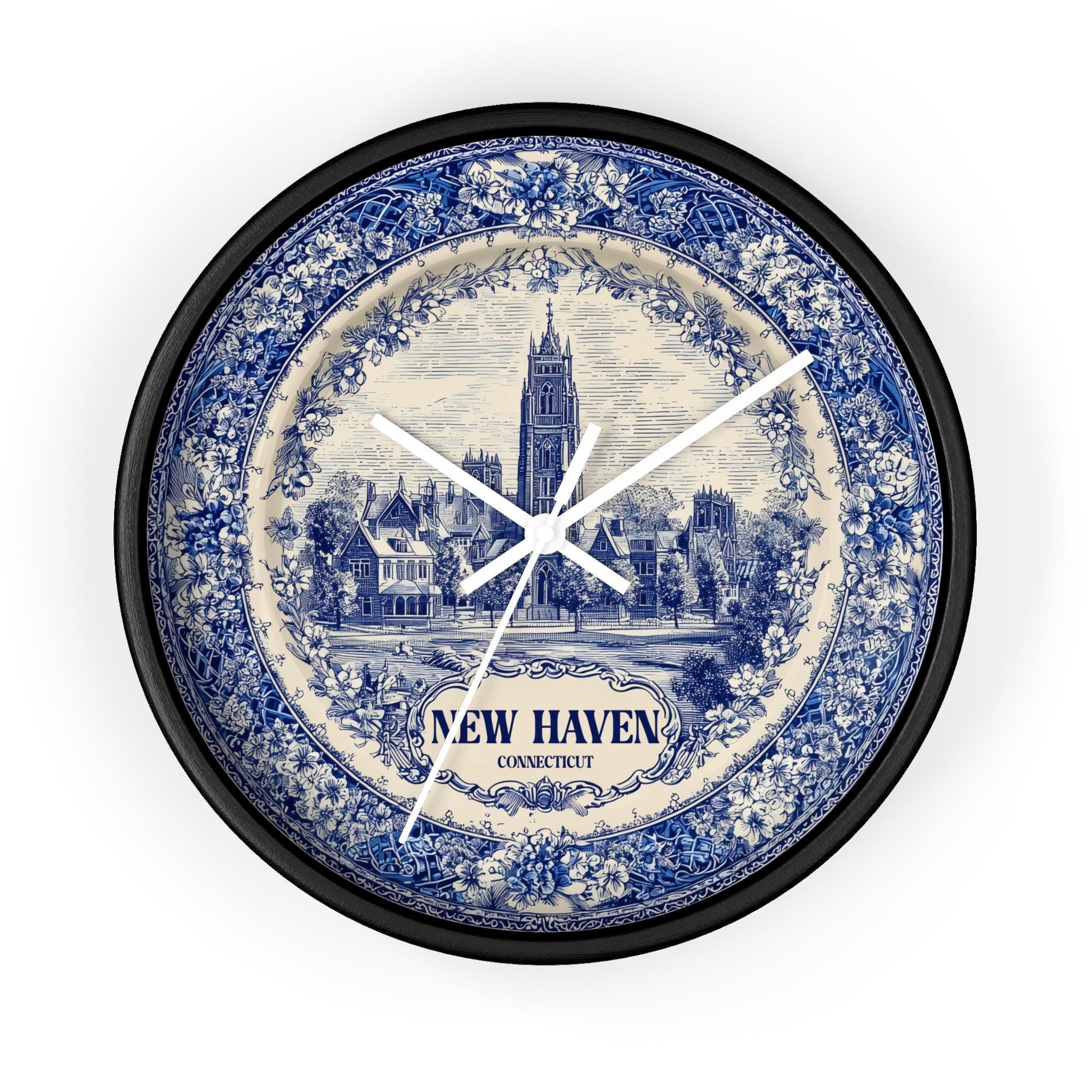 New Haven Connecticut Wall Clock, Delf style Home Decor, Vintage City Travel Keepsake Art
