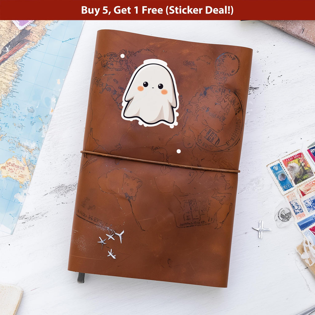 Kawaii Ghost Sticker – Cute Halloween Ghostie Decal, Journal Laptop Water Bottle