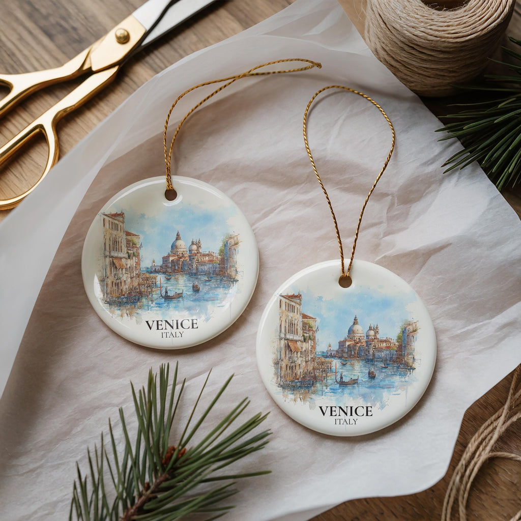 Venice Italy Personalized Watercolor Ornament, Custom Ceramic Christmas gift, Travel Keepsake