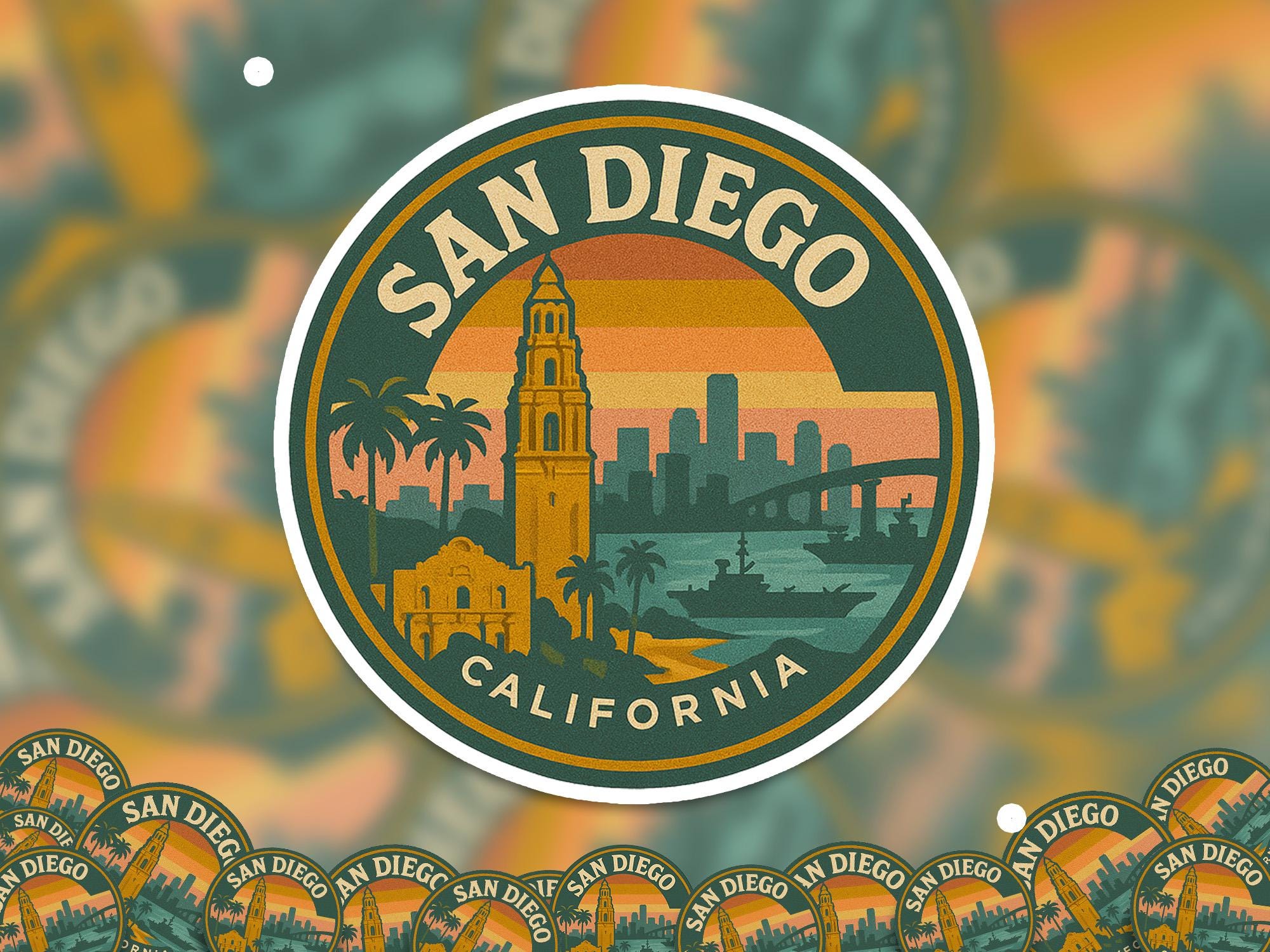 San Diego California Kiss-Cut Vinyl, Waterproof Decal, US Retro Travel Lover Collection