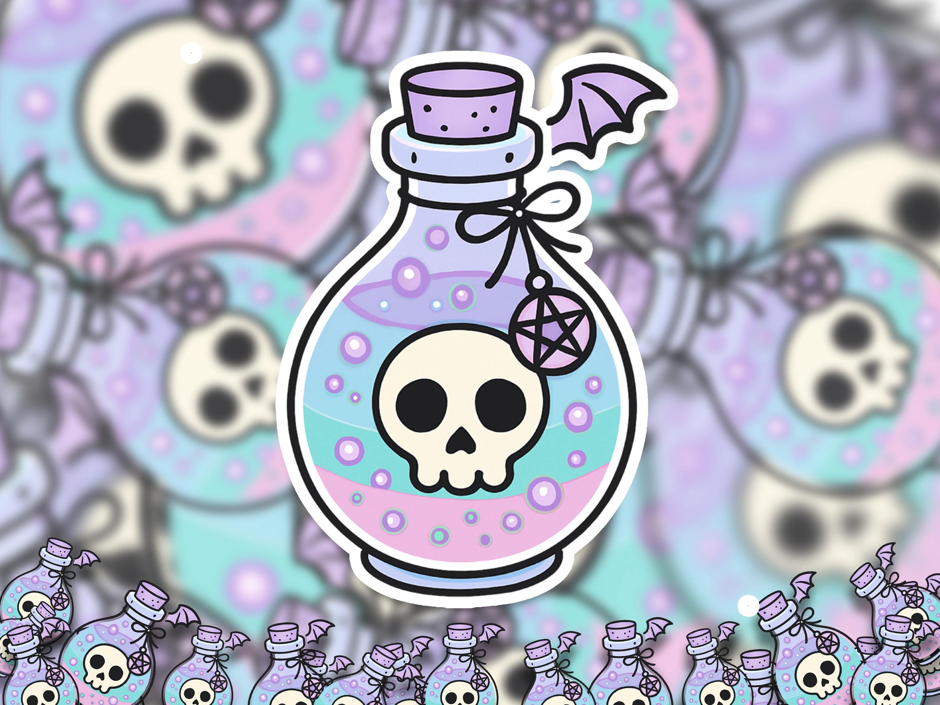 Bat Potion Sticker, Cute Spooky Bottle Decal, Kawaii Halloween Goth Vinyl Sticker
