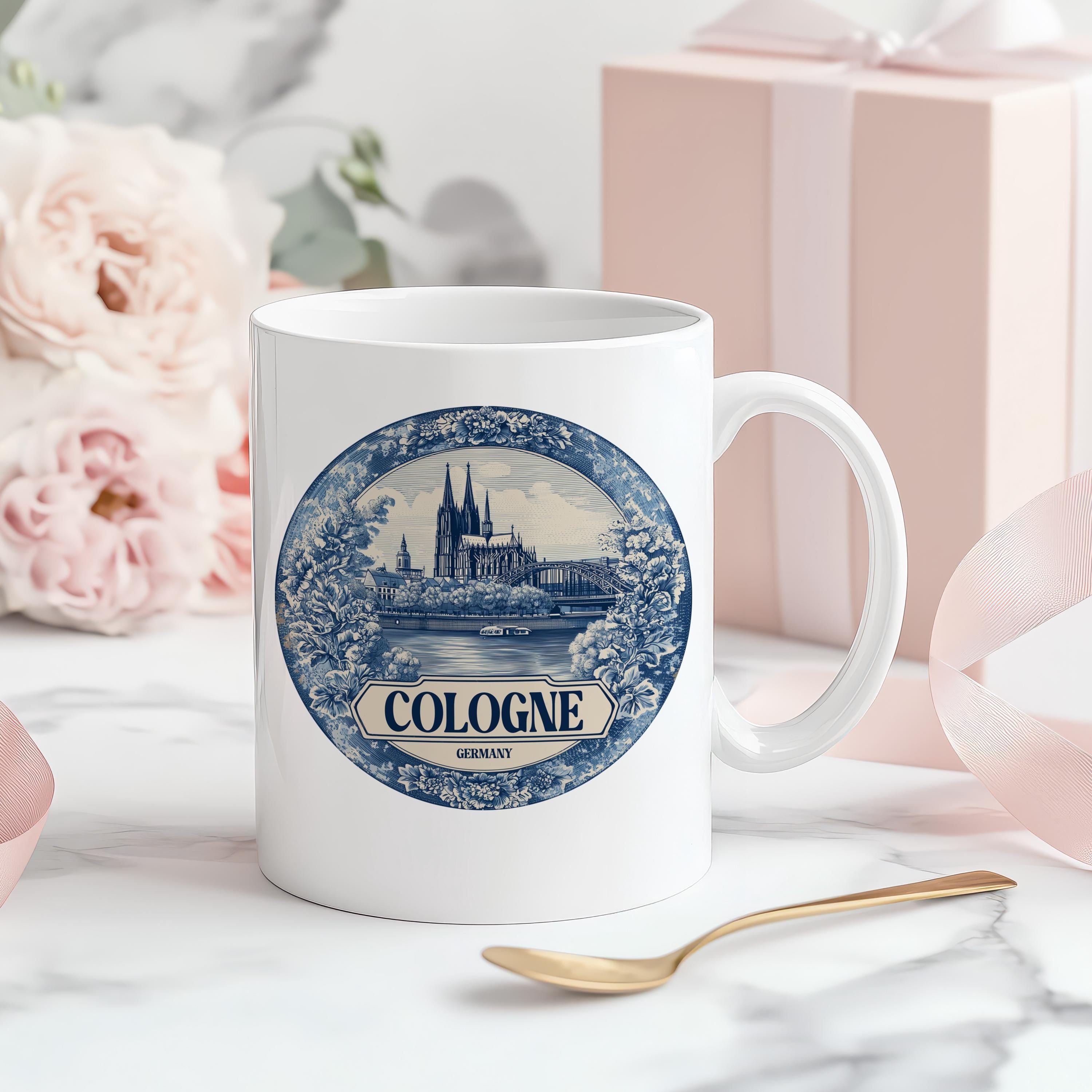 Cologne Germany Mug, Custom Delft Style cup, Personalized Vintage Travel City Gift