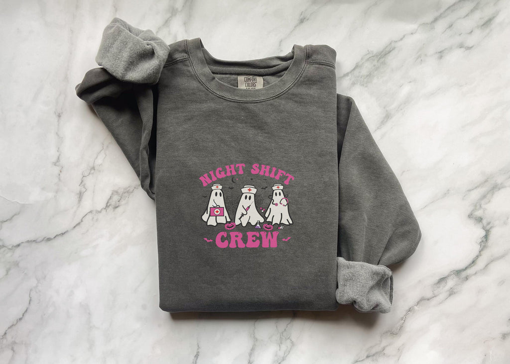 Cute Pink ghosts Night Shift Crew Halloween Nurse Shirt, Funny Ghost RN Sweatshirt, Spooky Cute for Night Nurses, Gift for Nurse & RN