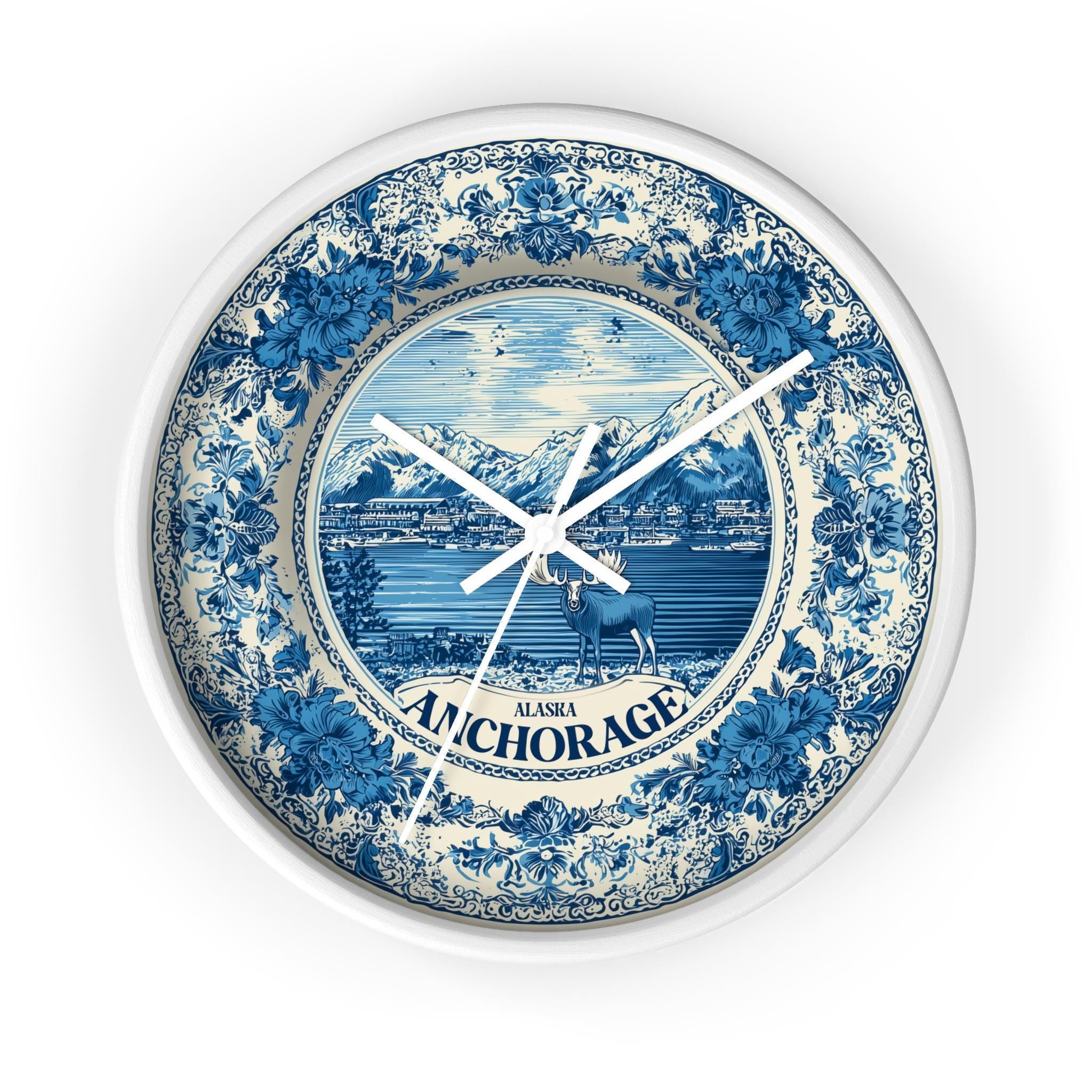 Anchorage Alaska Wall Clock, Delf style Home Decor, Vintage City Travel Keepsake Art