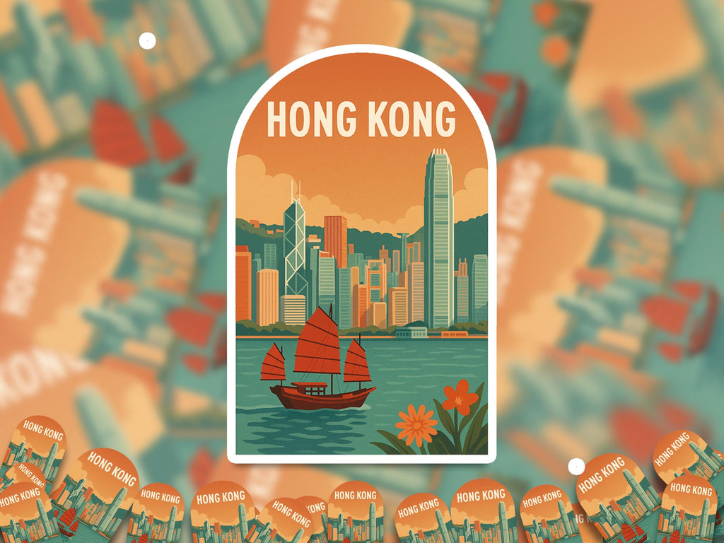 Hong Kong China Sticker, Vintage City Vinyl Decal, Retro Travel Lover Collection, Journal Scrapbook