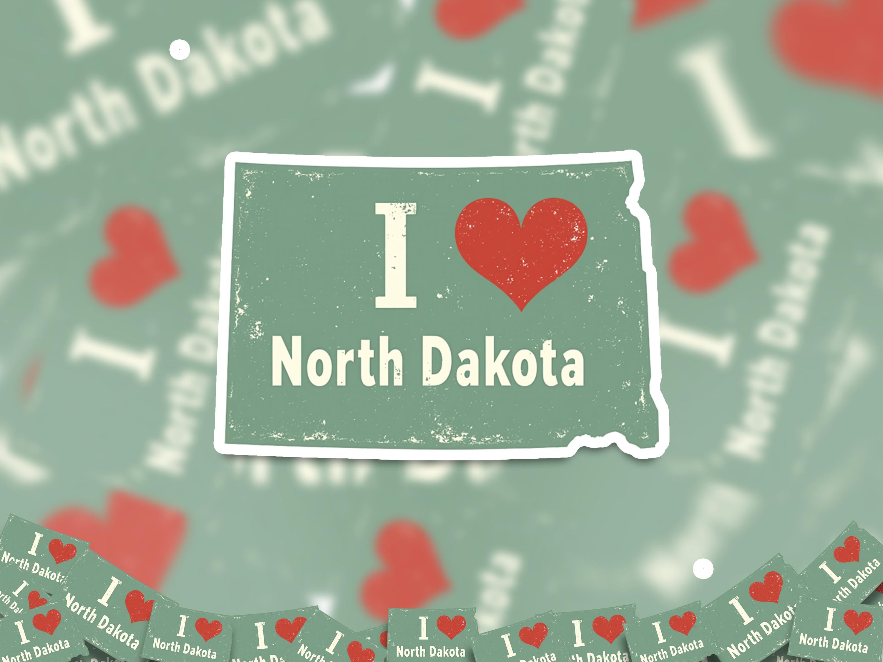 I love North Dakota Sticker, Vintage US States Vinyl Decal, Waterproof Decal, Retro Travel Collection