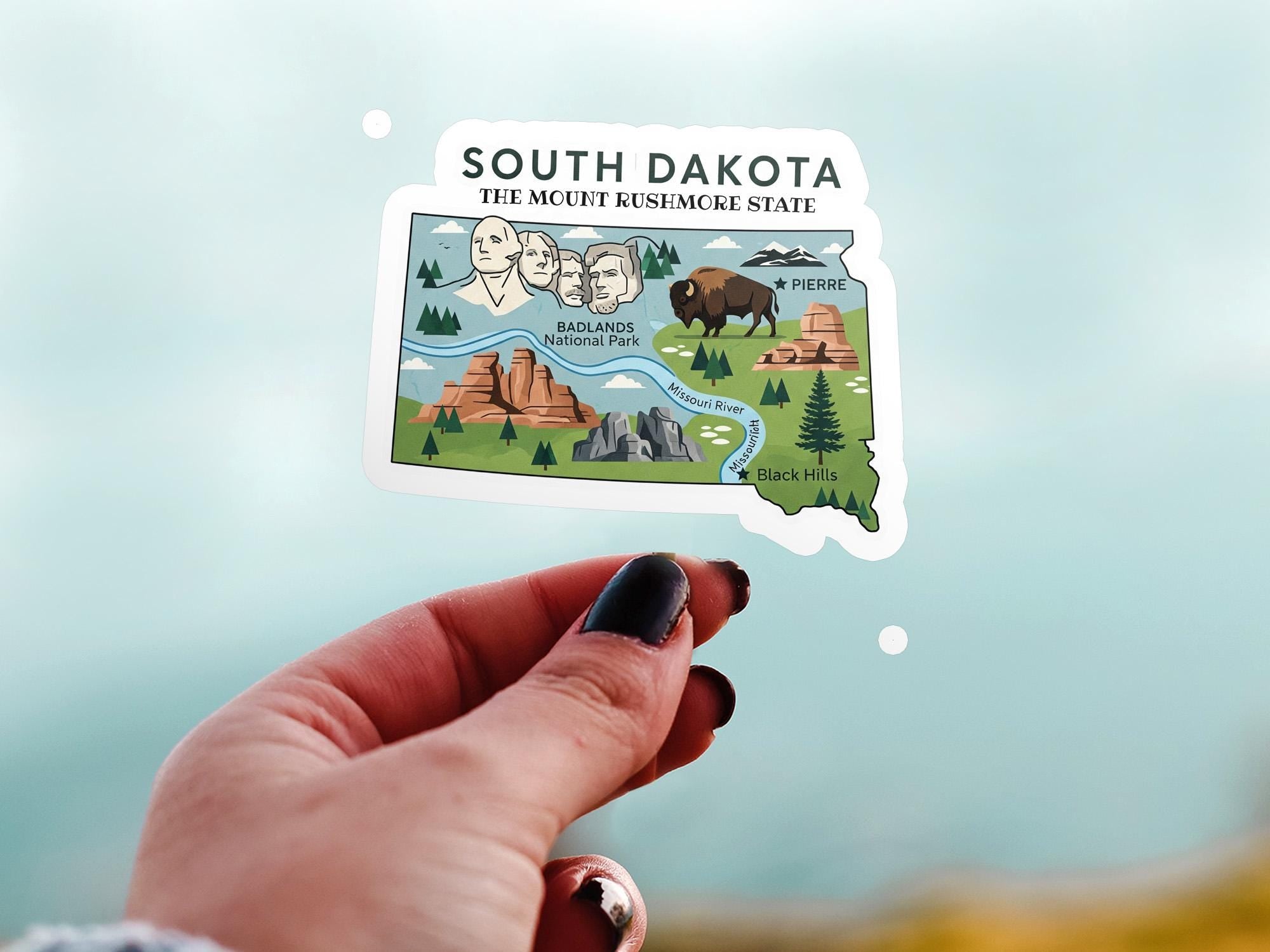 South Dakota State Sticker, USA Kiss-Cut Vinyl, Landmark Waterproof Decal, United States Travel Collection