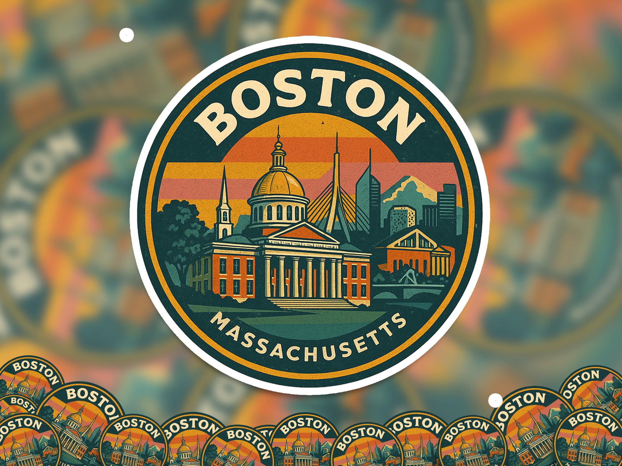 Boston Massachusetts United States Kiss-Cut Vinyl, Waterproof Decal, Retro Travel Lover Collection