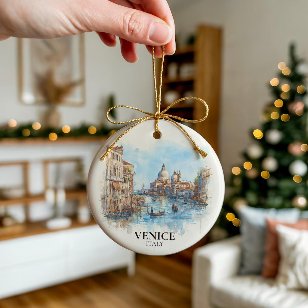Venice Italy Personalized Watercolor Ornament, Custom Ceramic Christmas gift, Travel Keepsake