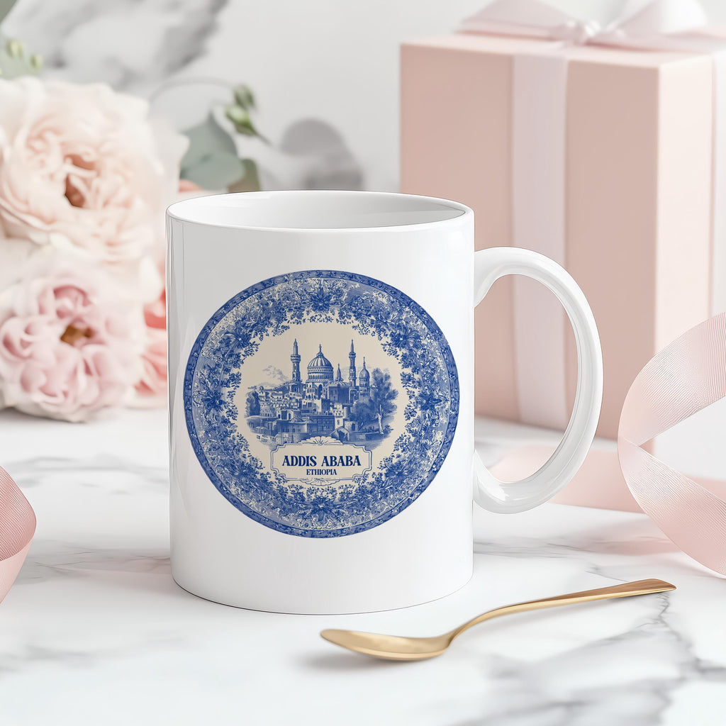 Addis Ababa Ethiopia Mug, Custom Delft Style cup, Personalized Vintage Travel City Gift